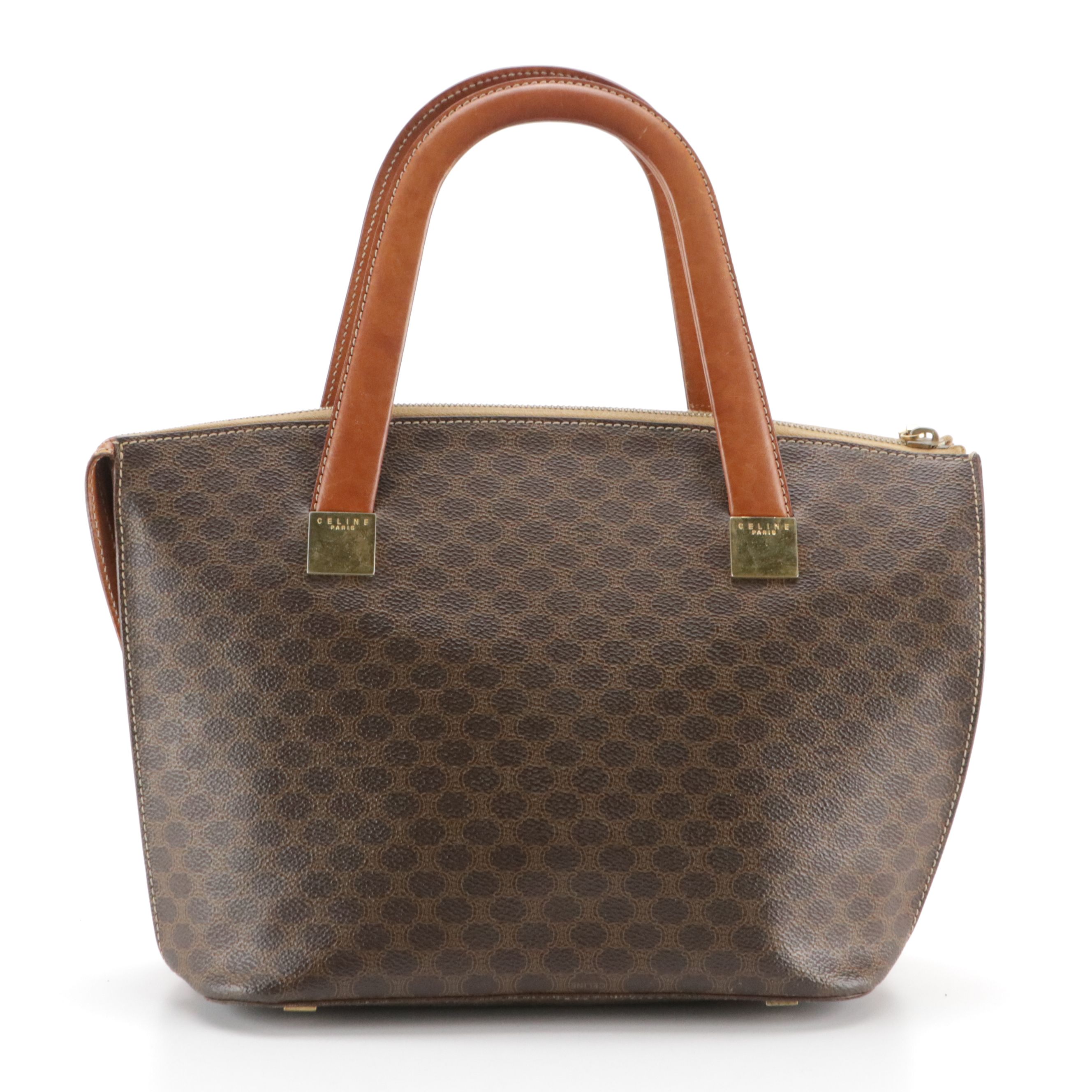 Celine Top Handle Top Tote Bag in Dark Brown Macadam Canvas and Leather