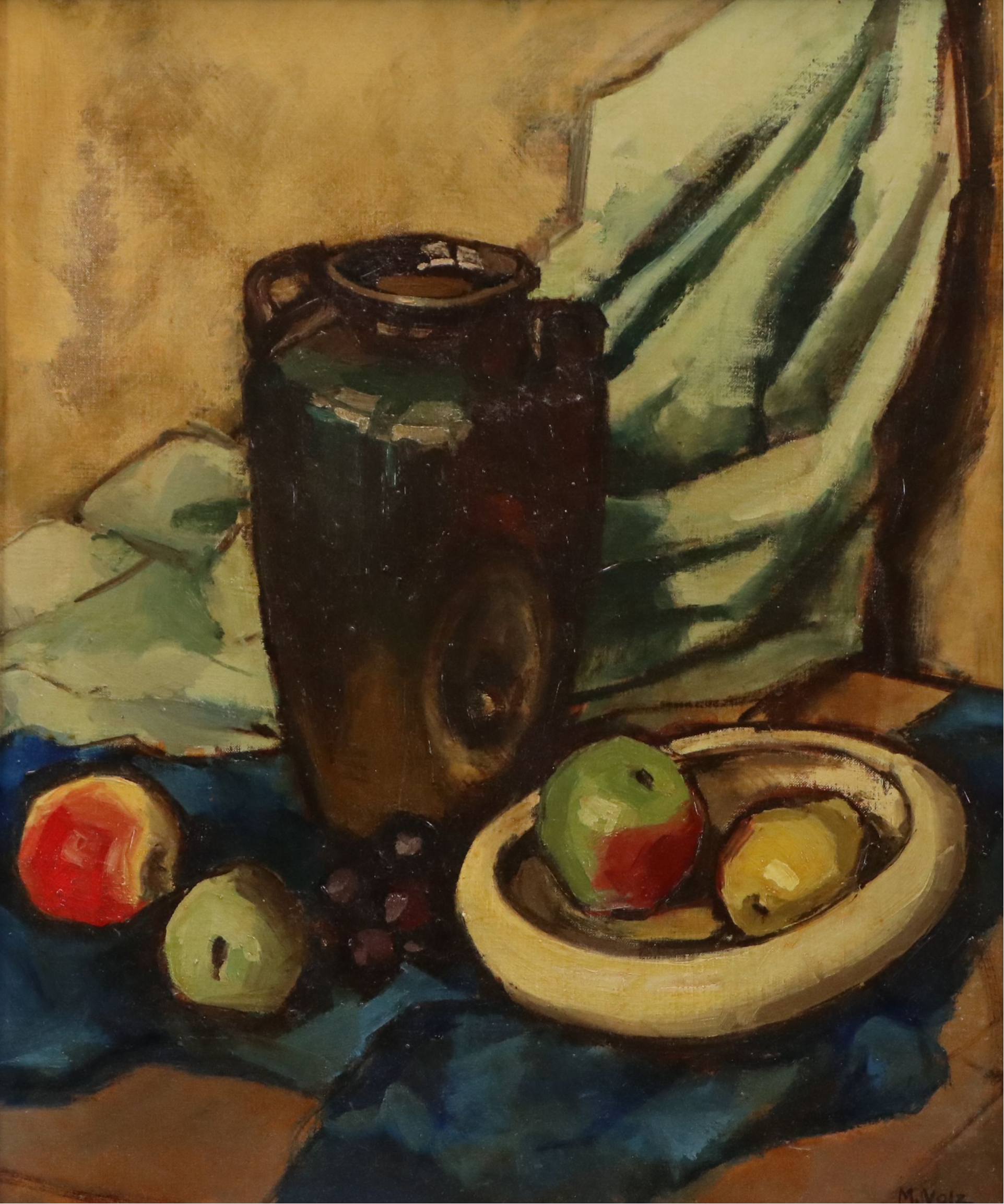 Marianna Edna Volz Oil Painting Still Life with Fruit, Mid to Late 20th Century