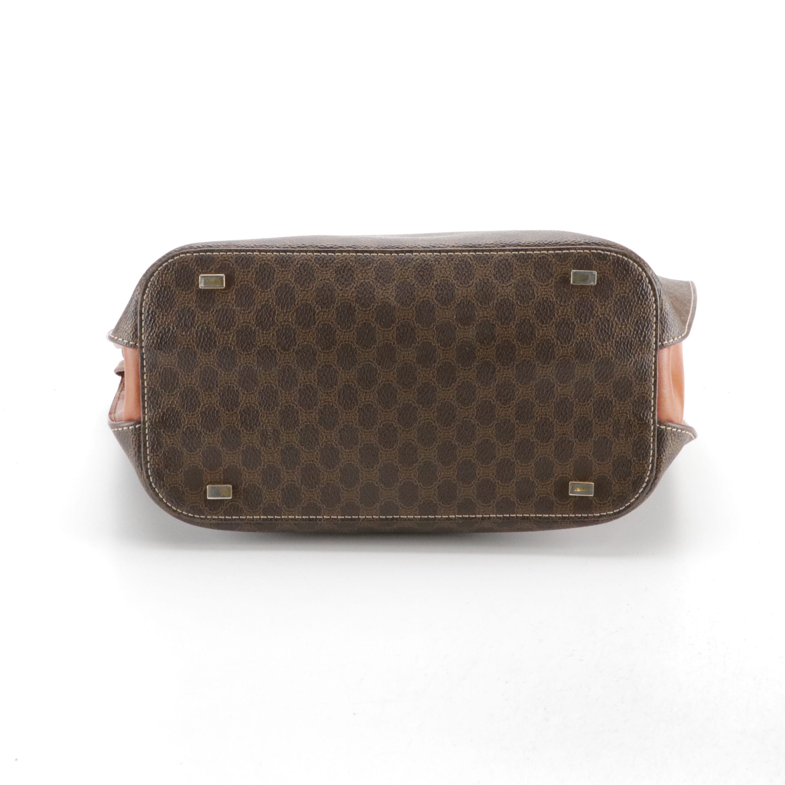 Celine Top Handle Top Tote Bag in Dark Brown Macadam Canvas and Leather