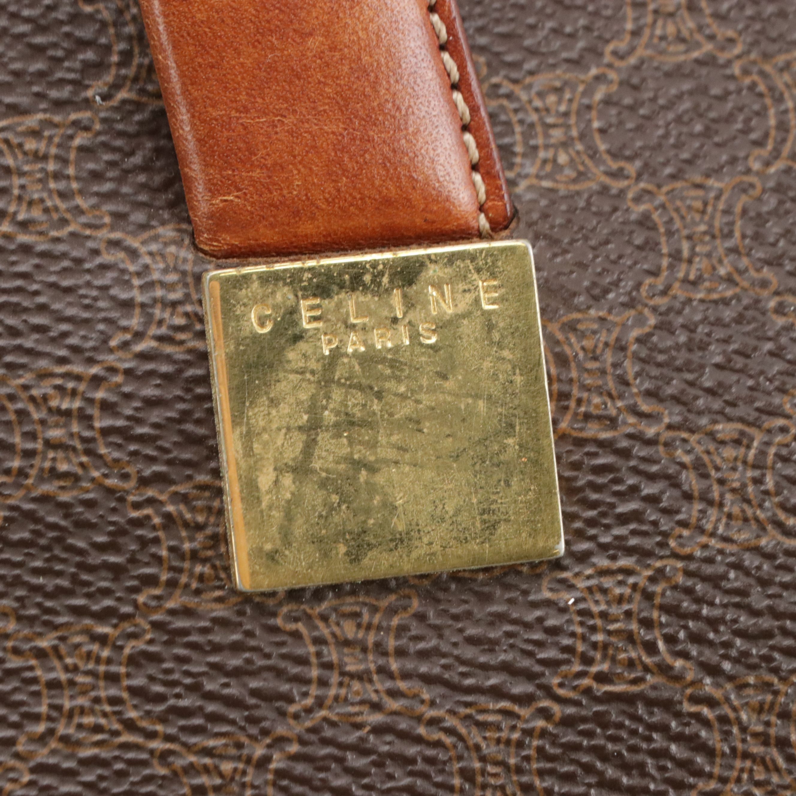 Celine Top Handle Top Tote Bag in Dark Brown Macadam Canvas and Leather