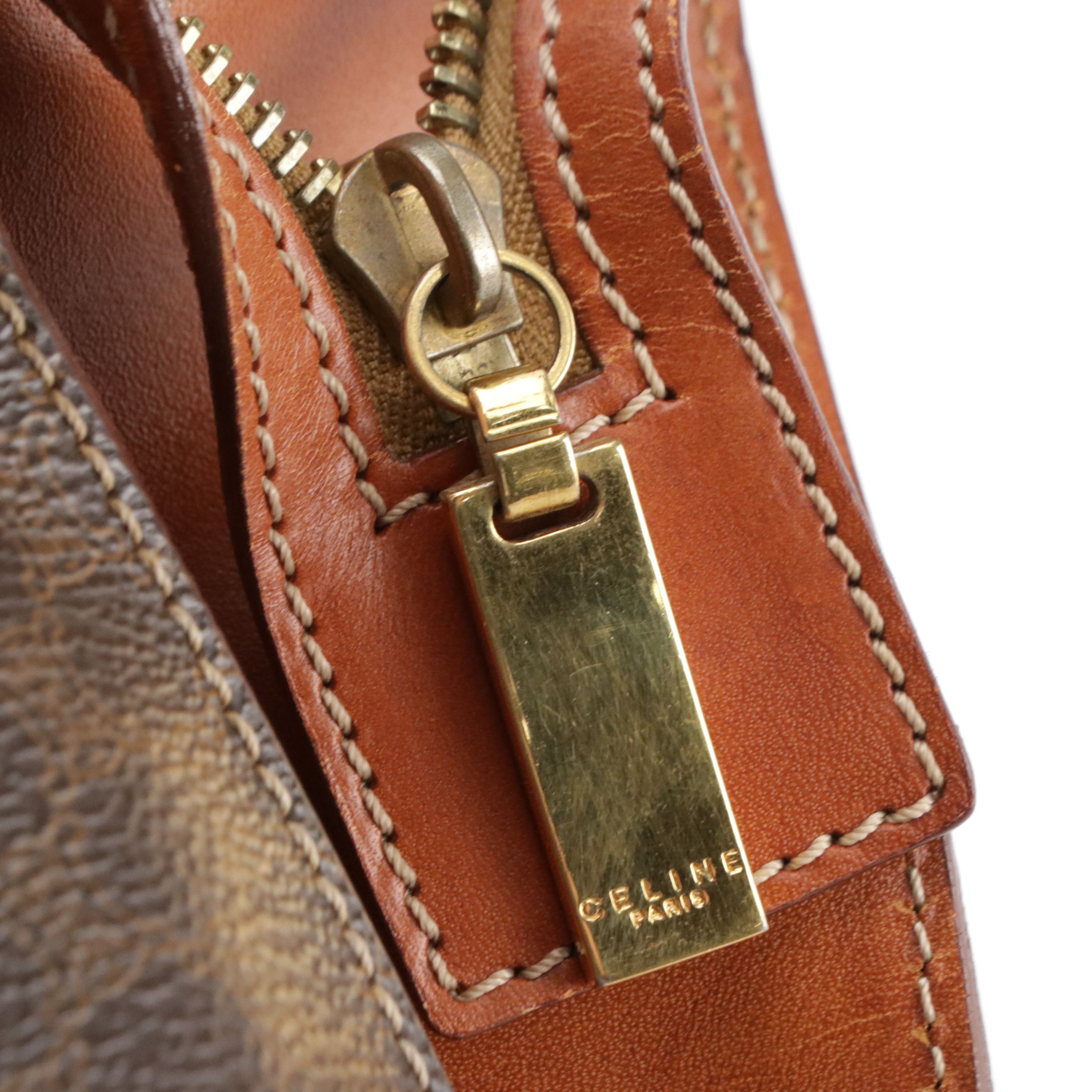 Celine Top Handle Top Tote Bag in Dark Brown Macadam Canvas and Leather