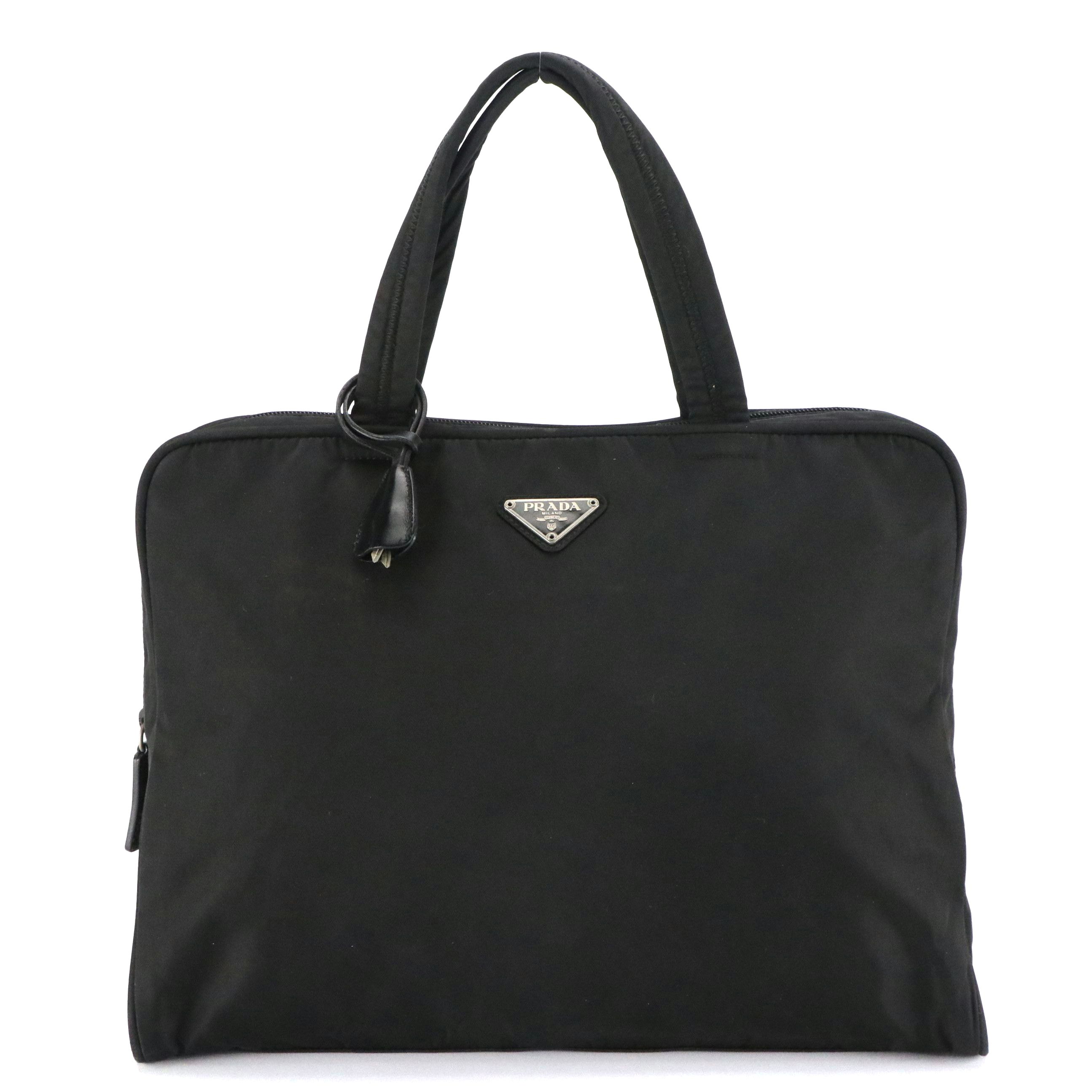 Prada Top Handle Locking Bag in Black Tessuto Nylon