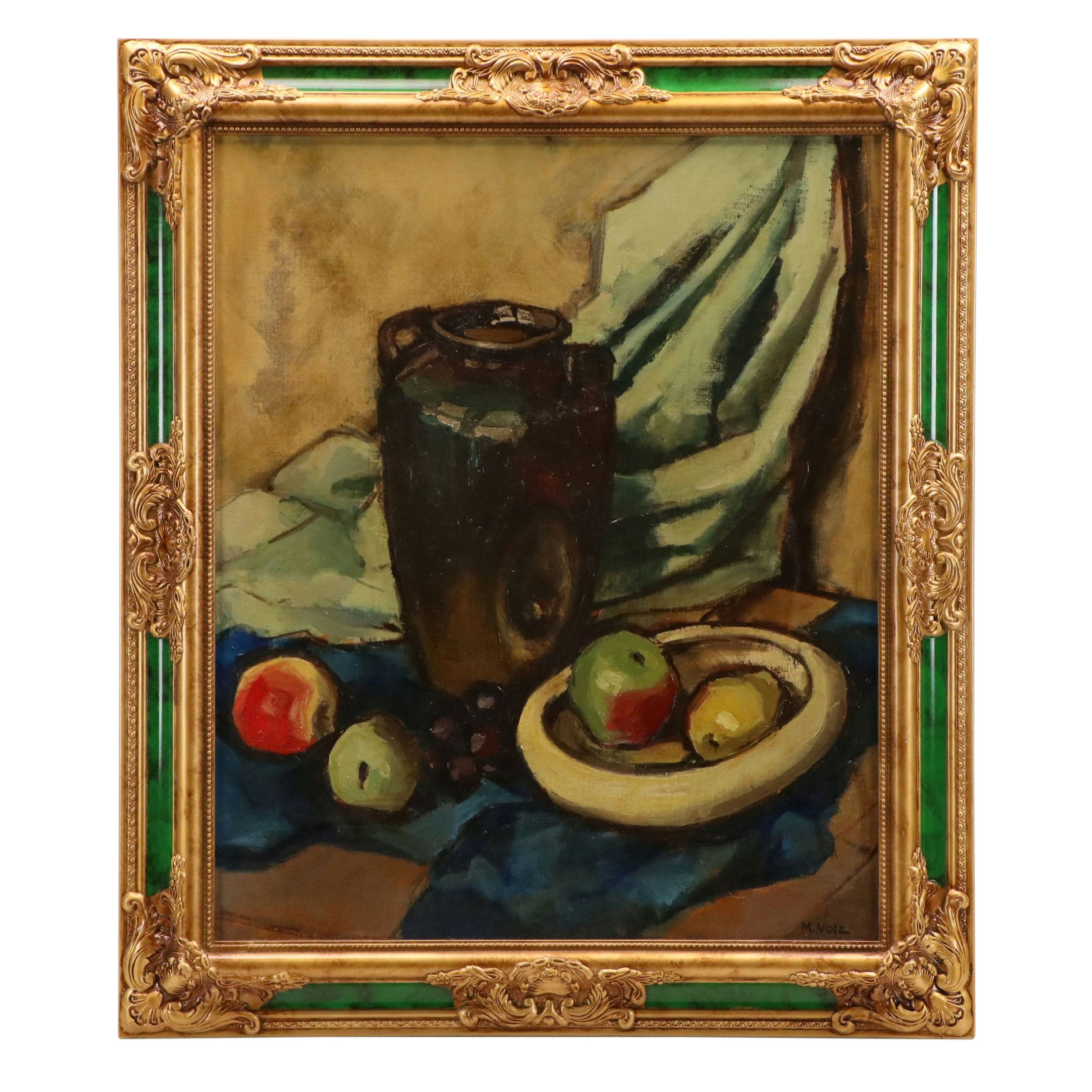 Marianna Edna Volz Oil Painting Still Life with Fruit, Mid to Late 20th Century
