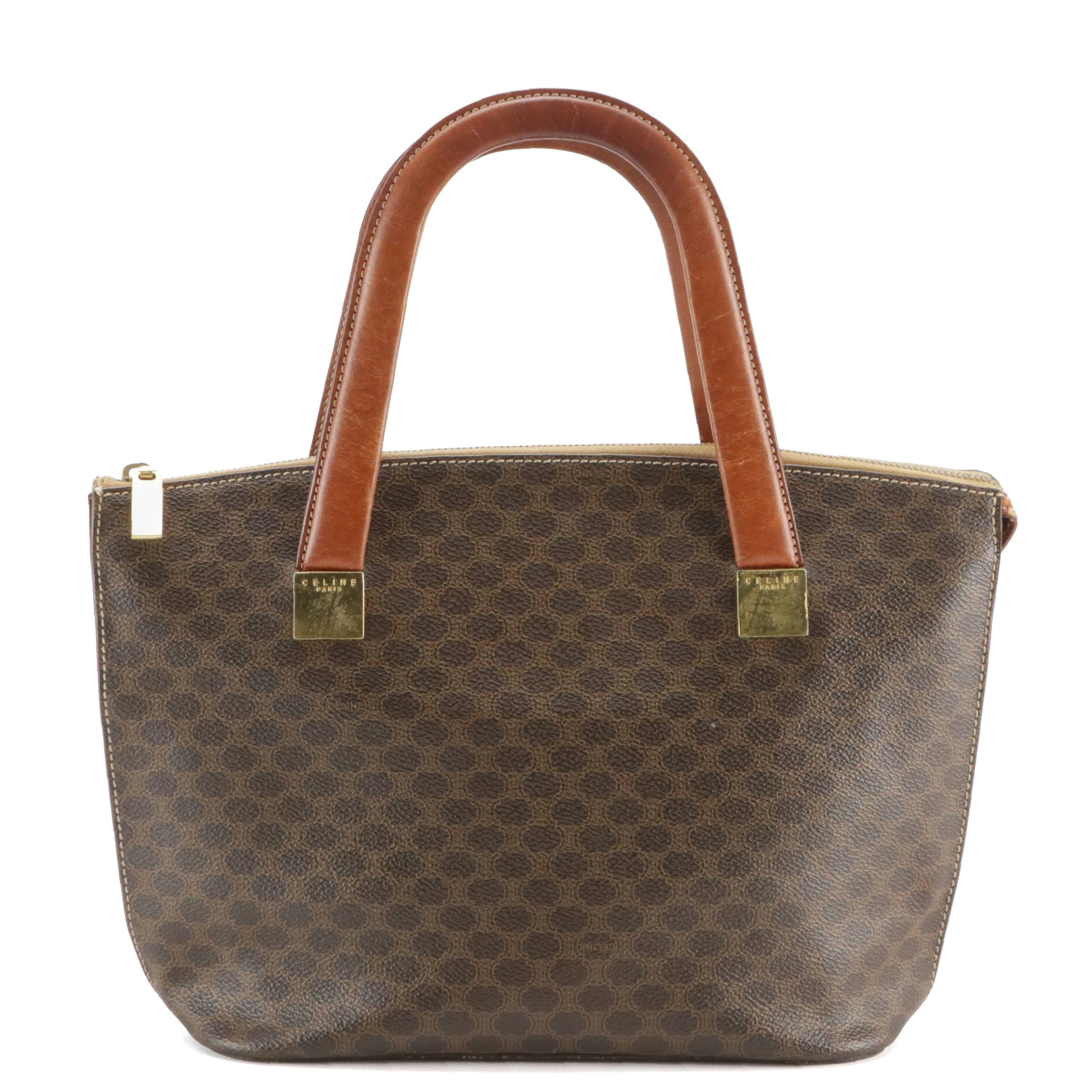 Celine Top Handle Top Tote Bag in Dark Brown Macadam Canvas and Leather