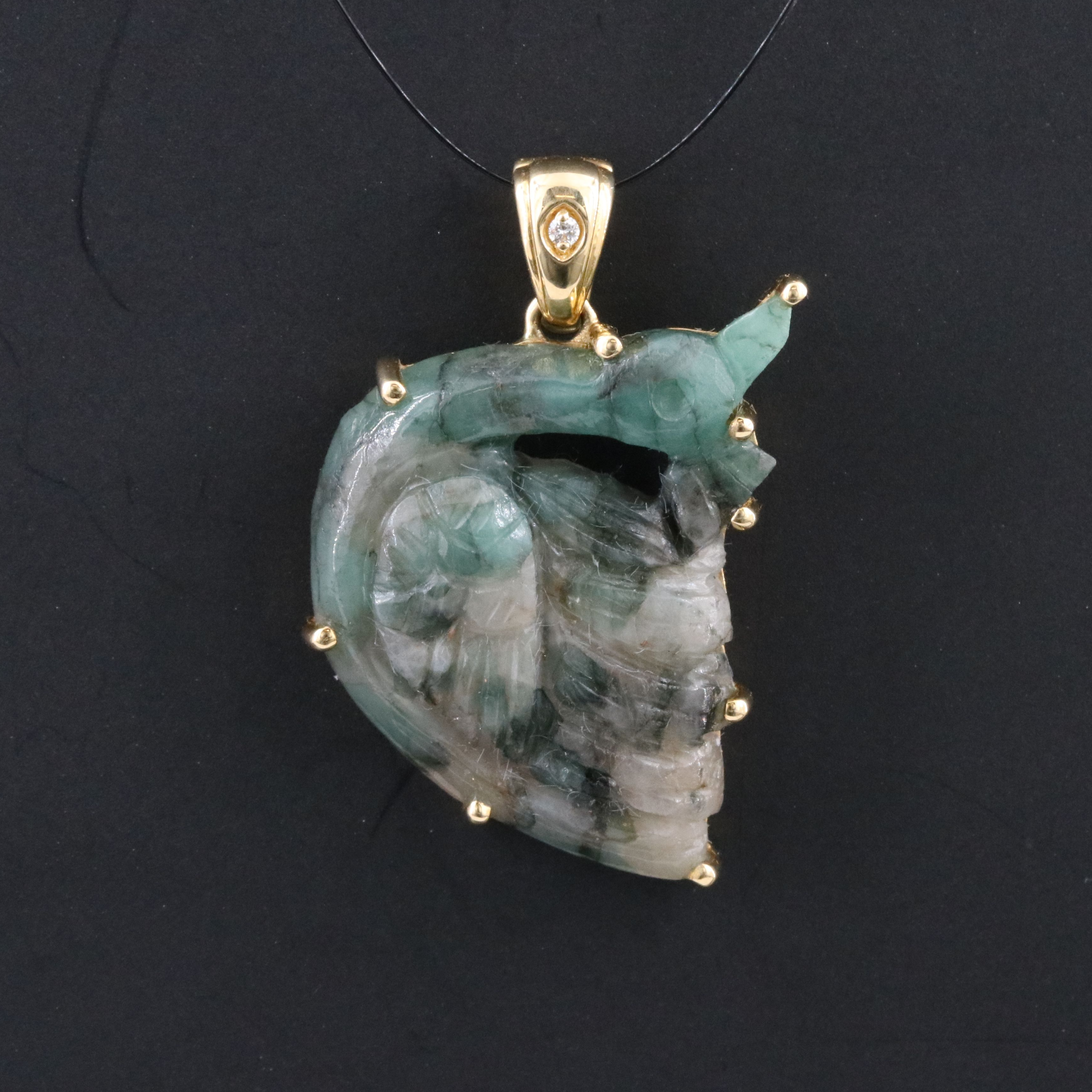Chromia 18K Carved Emerald and Diamond Pendant