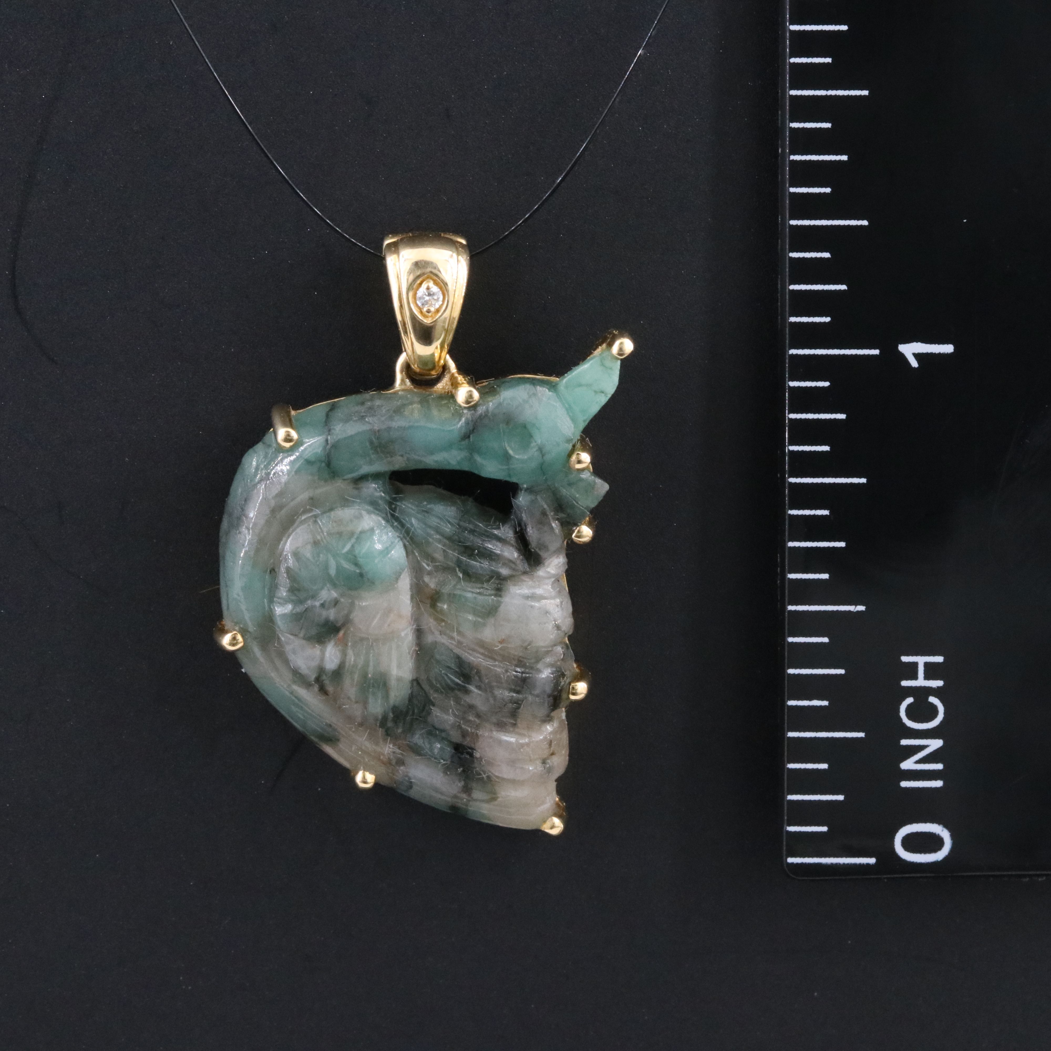 Chromia 18K Carved Emerald and Diamond Pendant