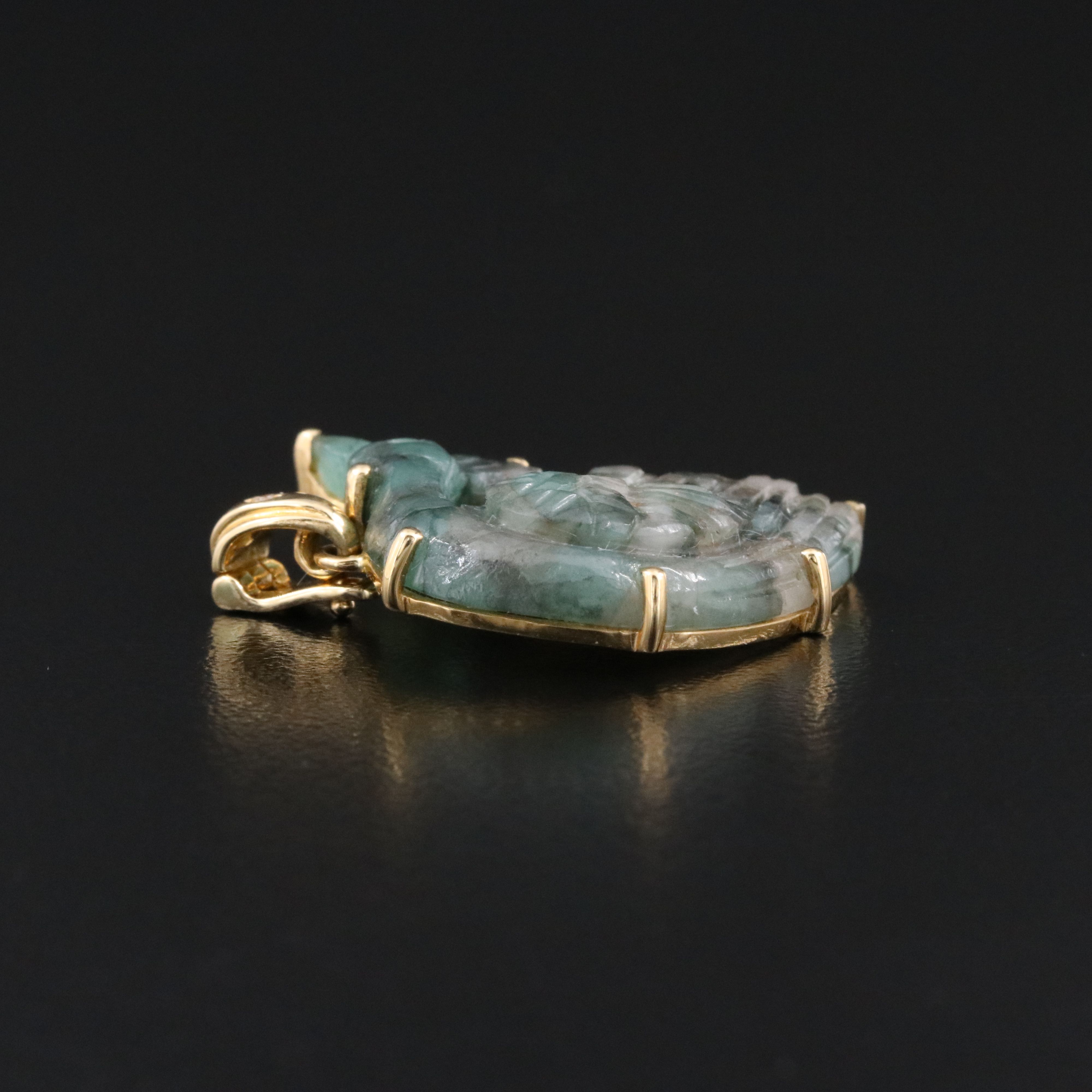 Chromia 18K Carved Emerald and Diamond Pendant