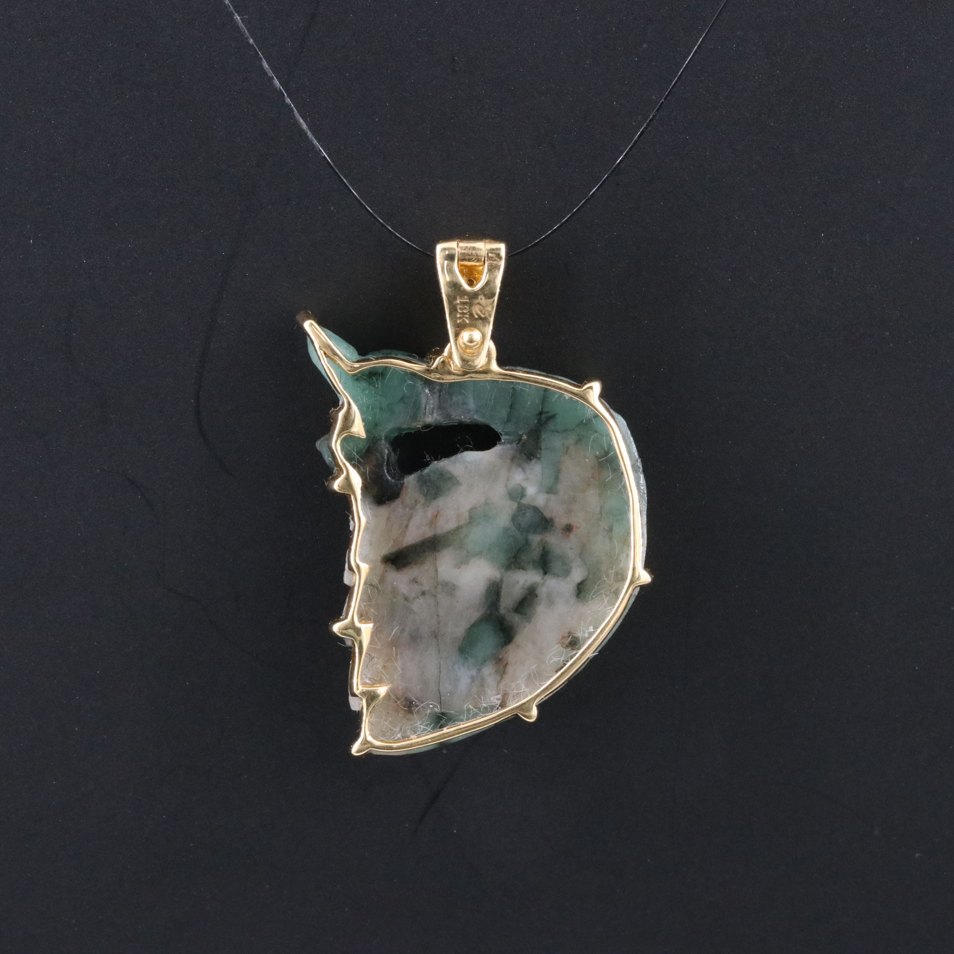 Chromia 18K Carved Emerald and Diamond Pendant