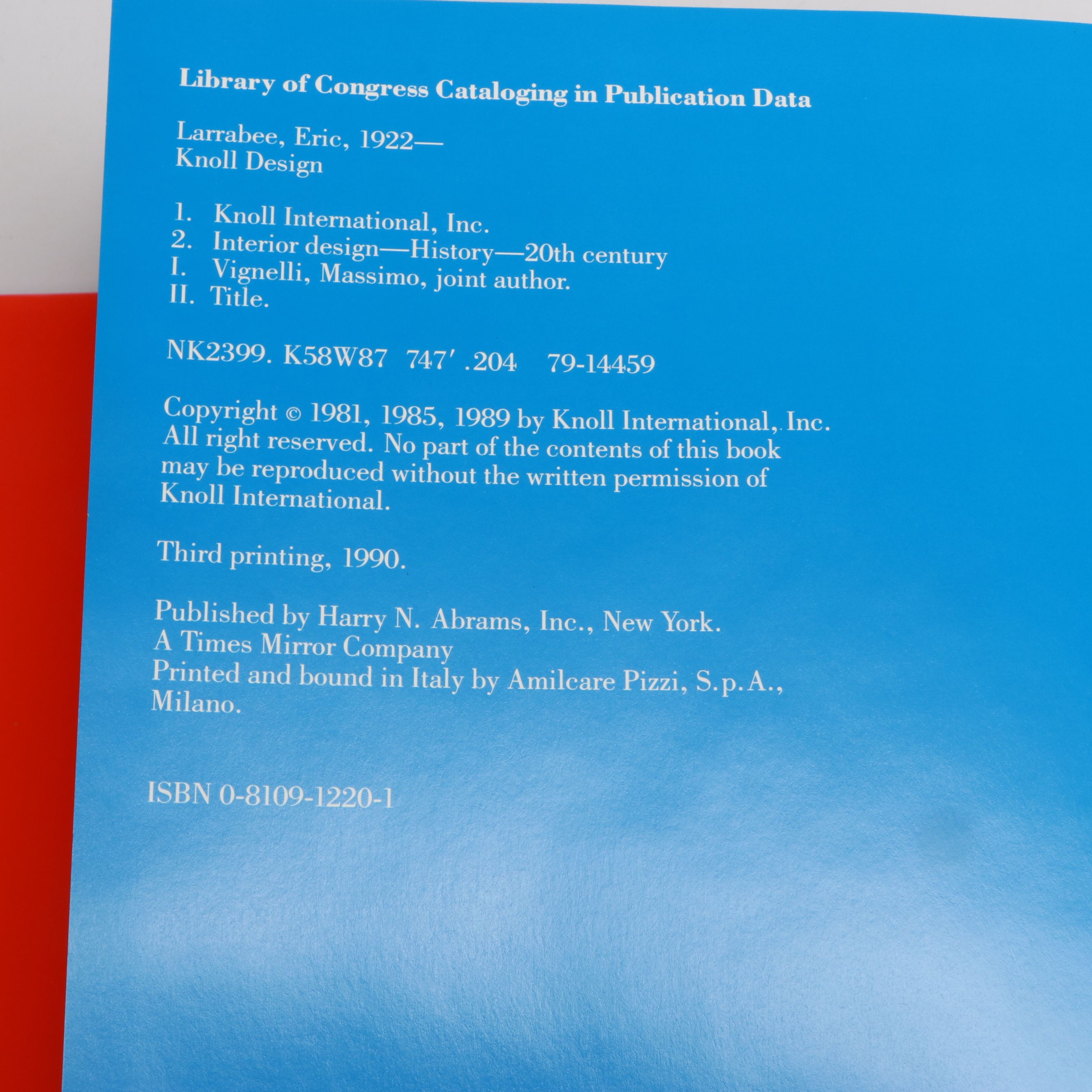 Third Printing "Knoll Design" by Eric Larrabee and Massimo Vignelli, 1990