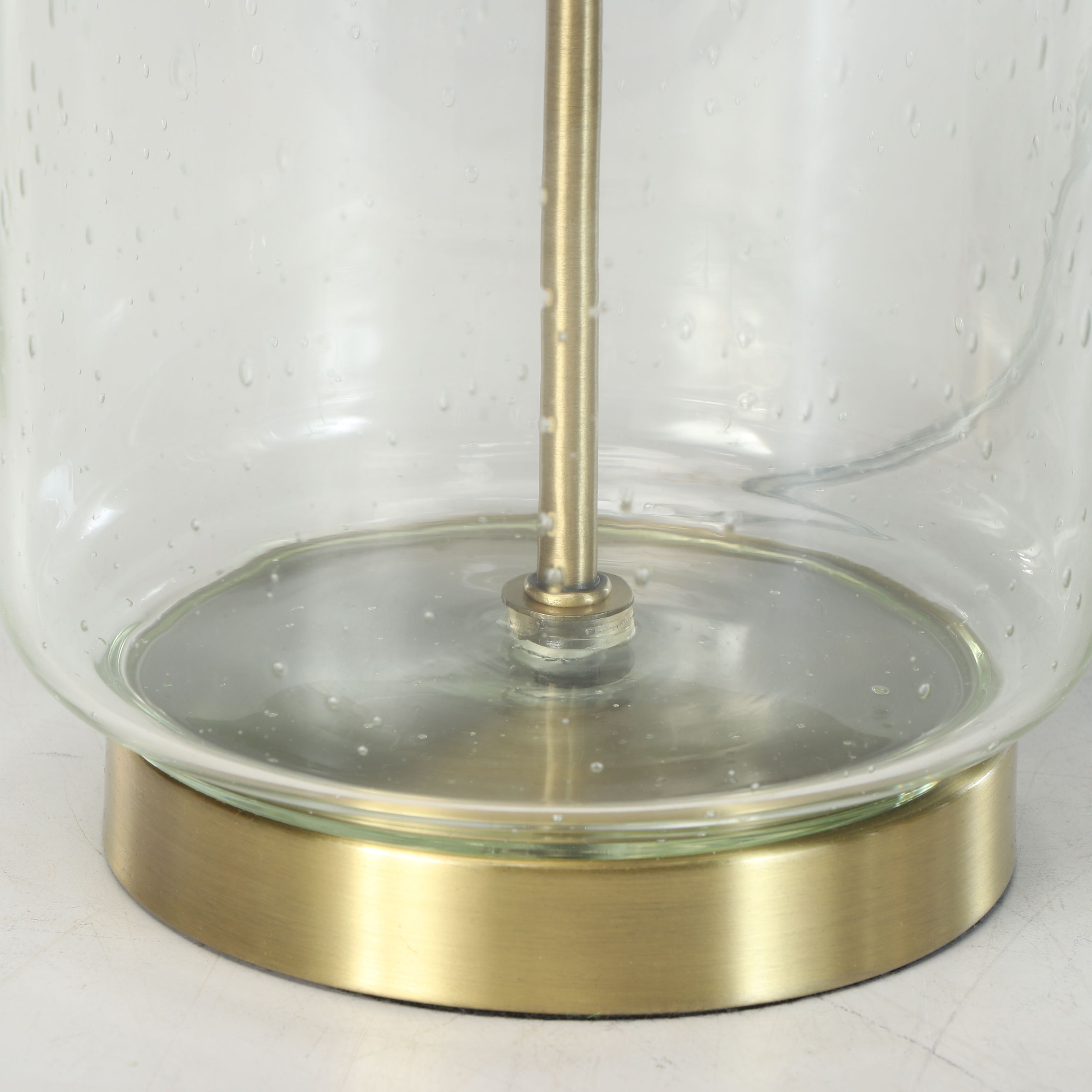 Seed Glass Cylinder Table Lamps with Nailhead Trim Drum Shades