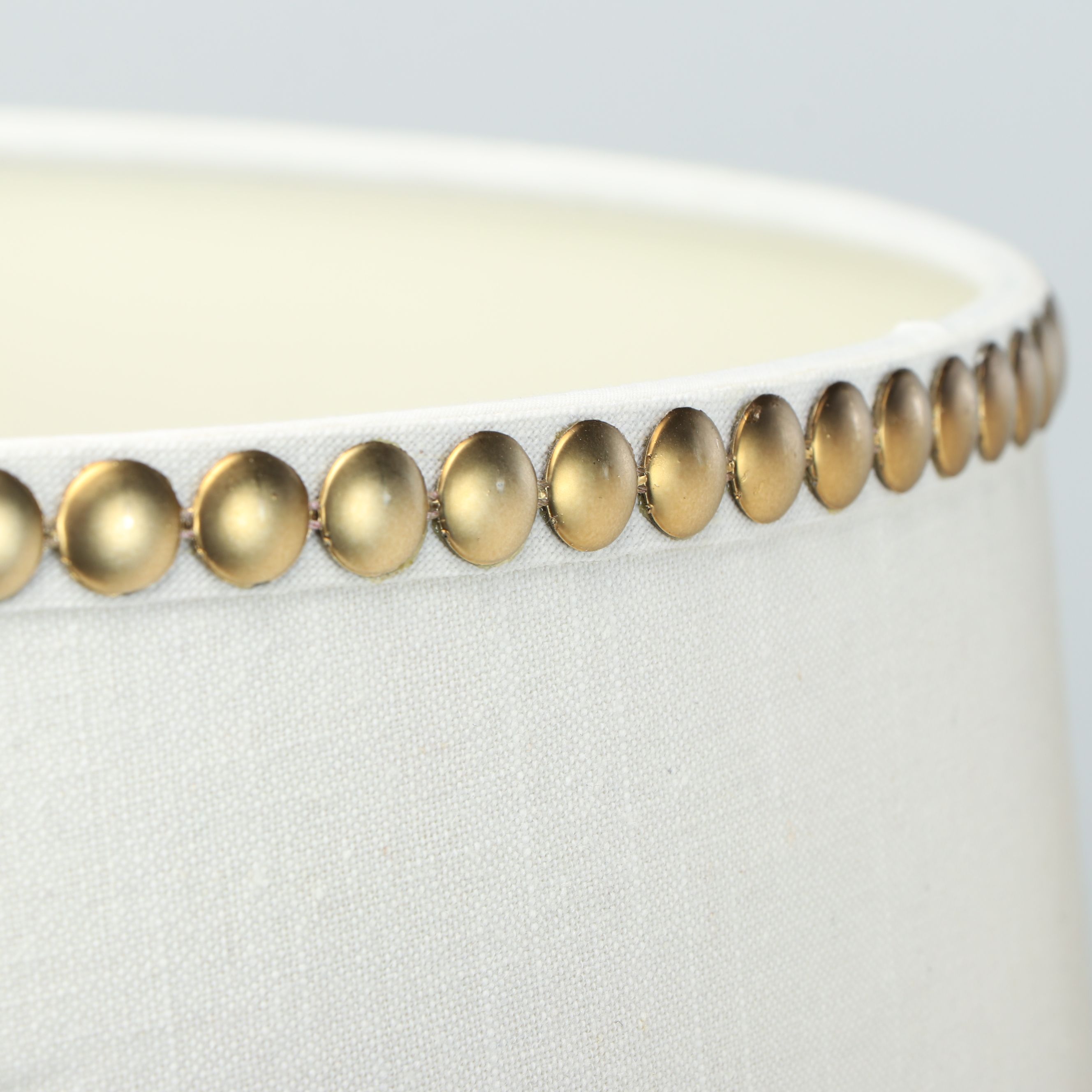 Seed Glass Cylinder Table Lamps with Nailhead Trim Drum Shades