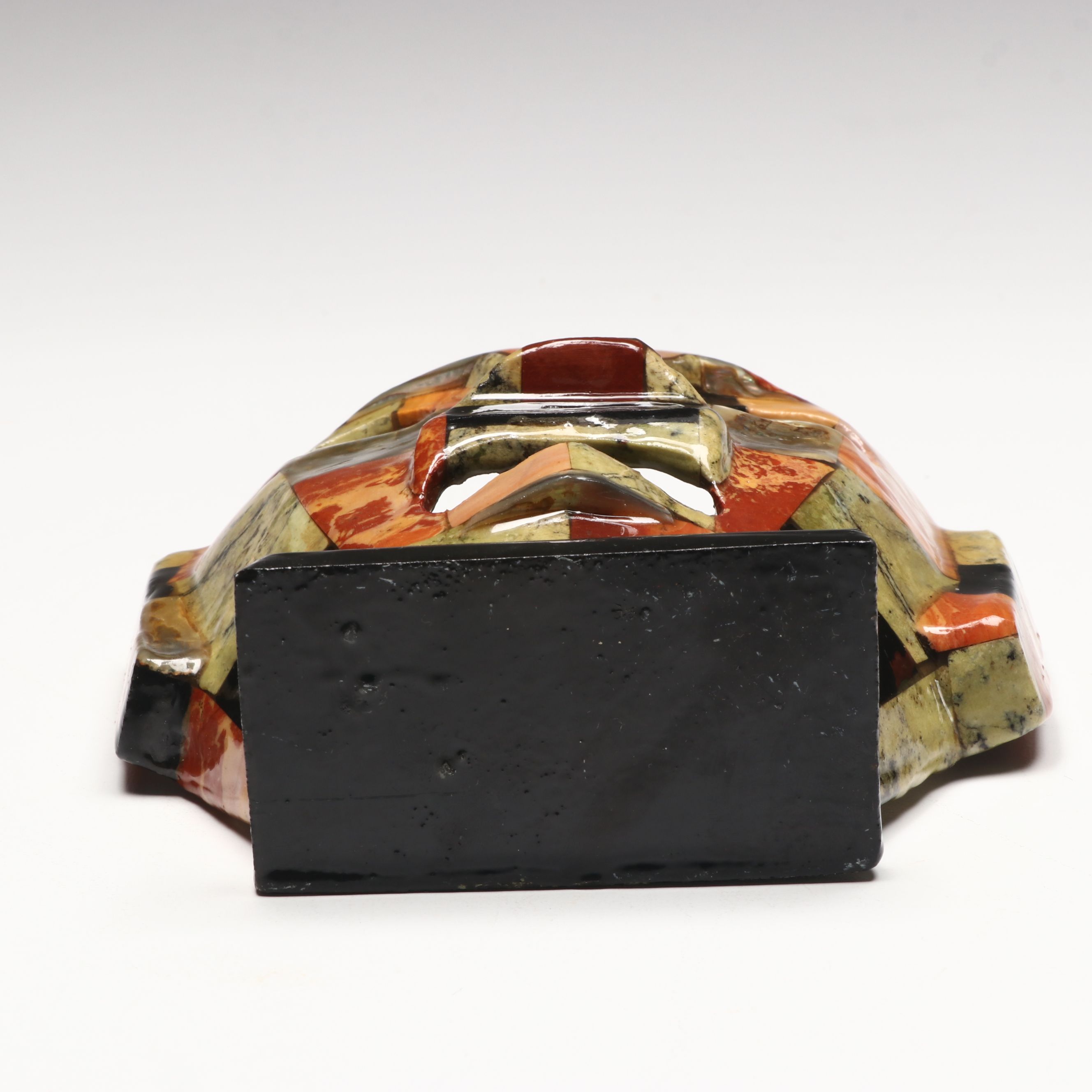 Aztec Style Colored Stone and Abalone Death Mask on Base