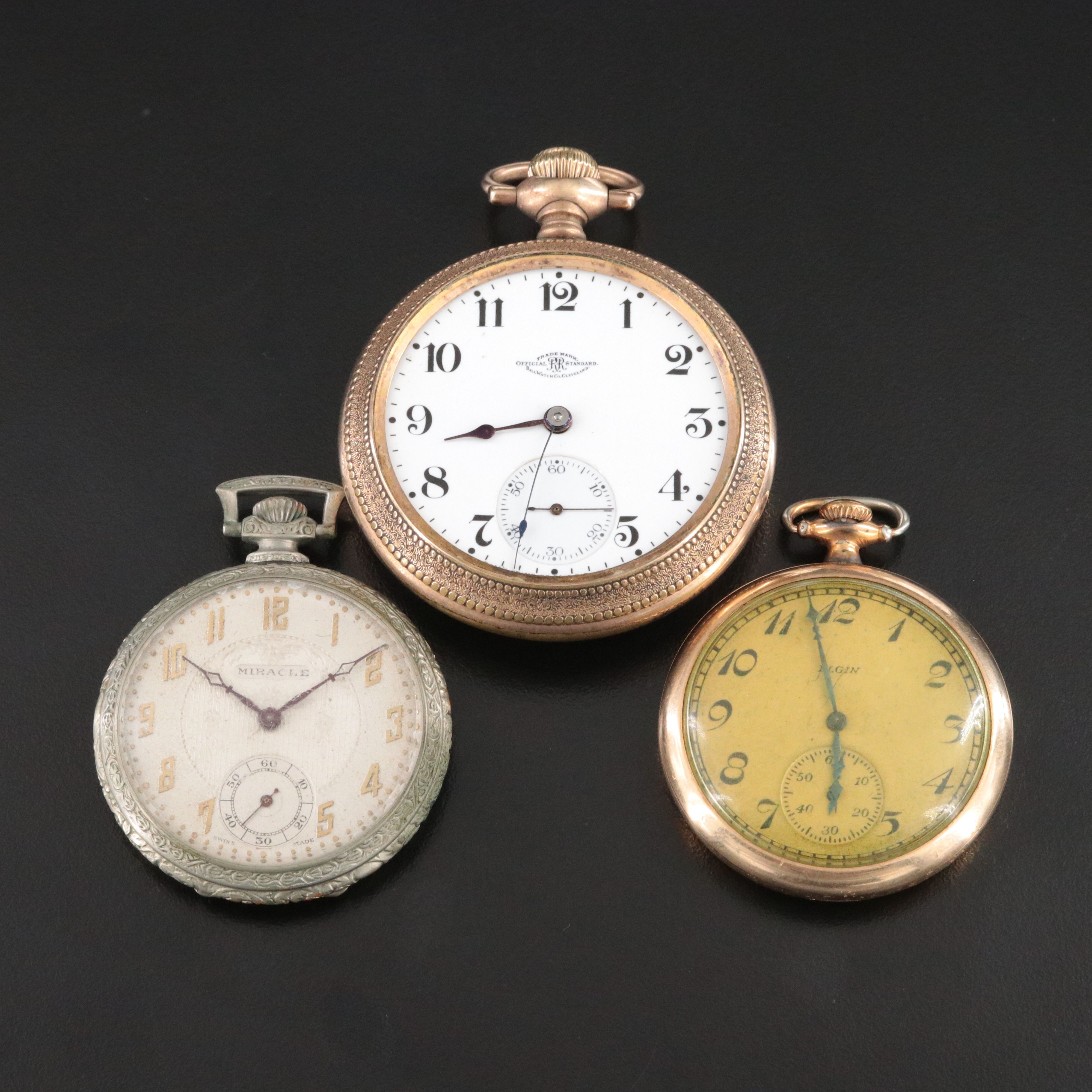 Selection of Pocket Watches Featuring Elgin and Ball Watch Co.