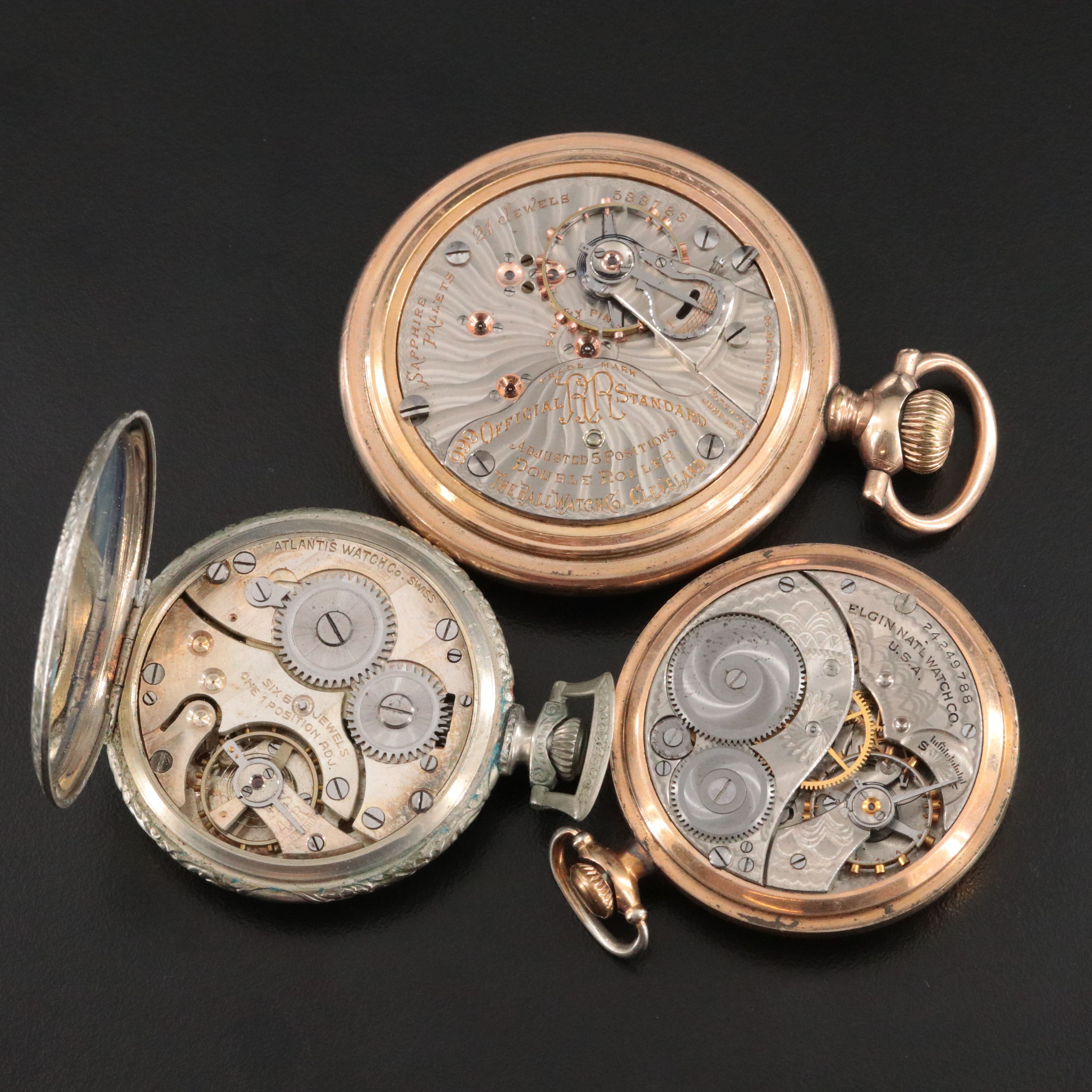 Selection of Pocket Watches Featuring Elgin and Ball Watch Co.