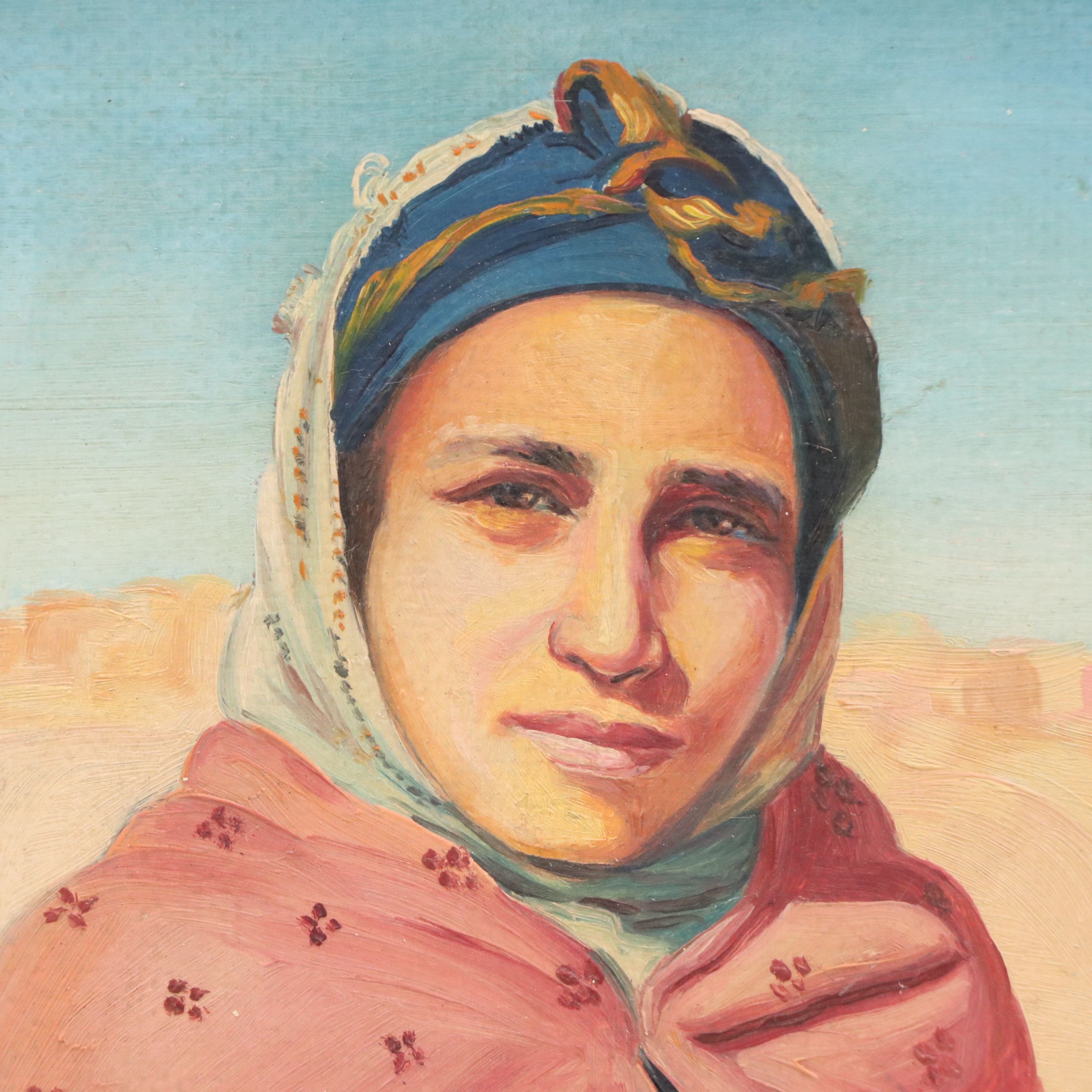 Studio Demon Portrait Oil Painting of Woman in Desert Landscape, 1954