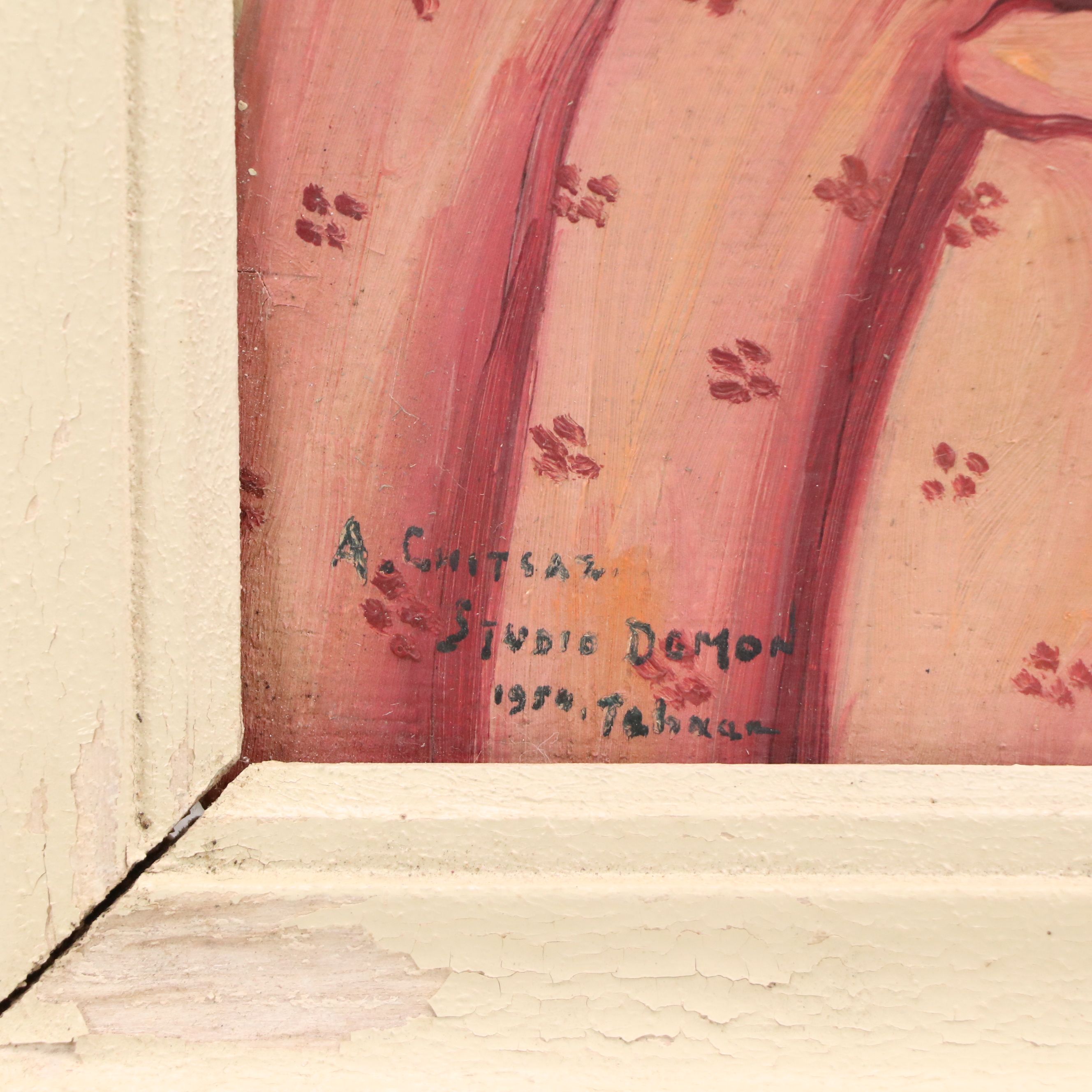 Studio Demon Portrait Oil Painting of Woman in Desert Landscape, 1954