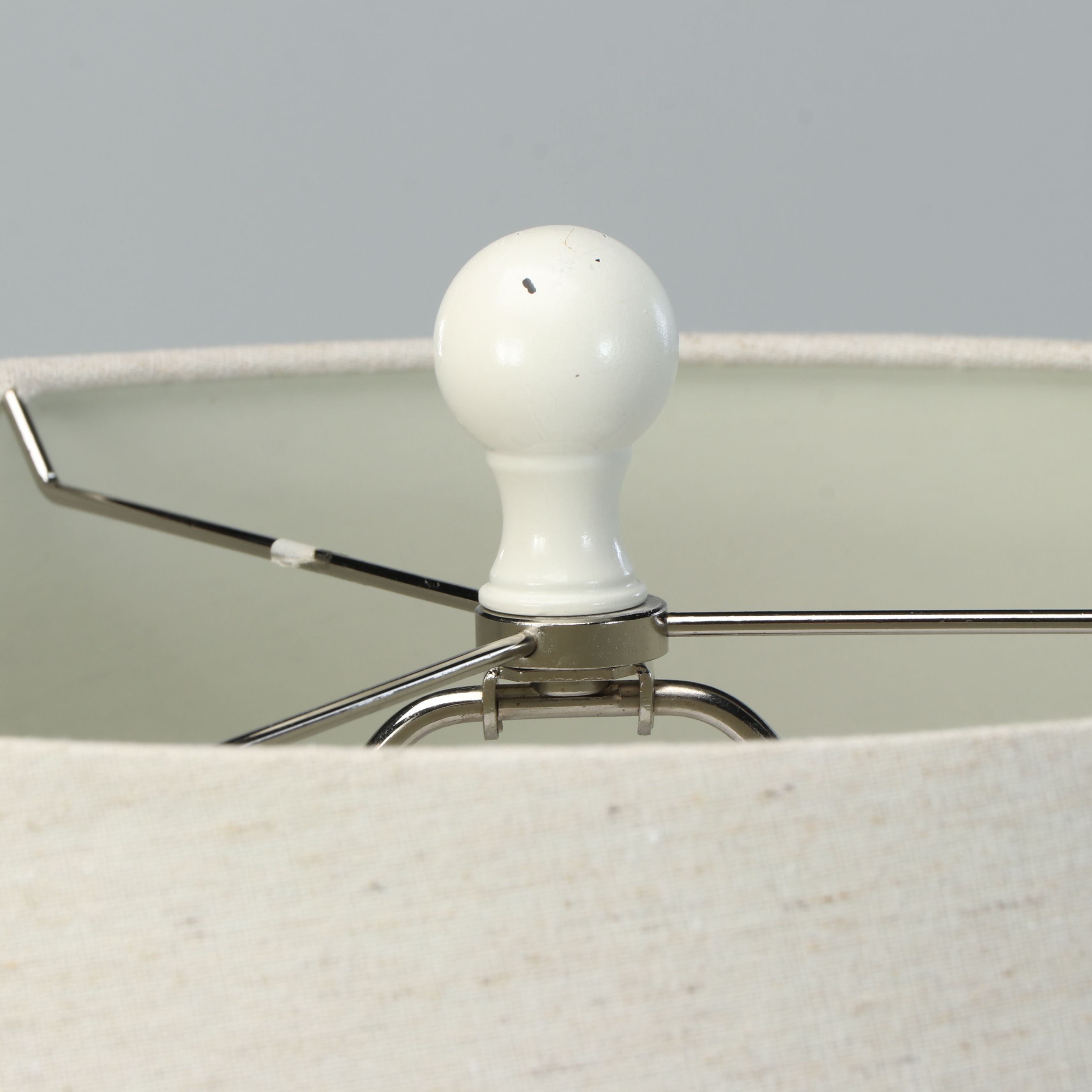 Pair of White Pedestal Baluster Table Lamps with Slubbed Cotton Shades, 2017