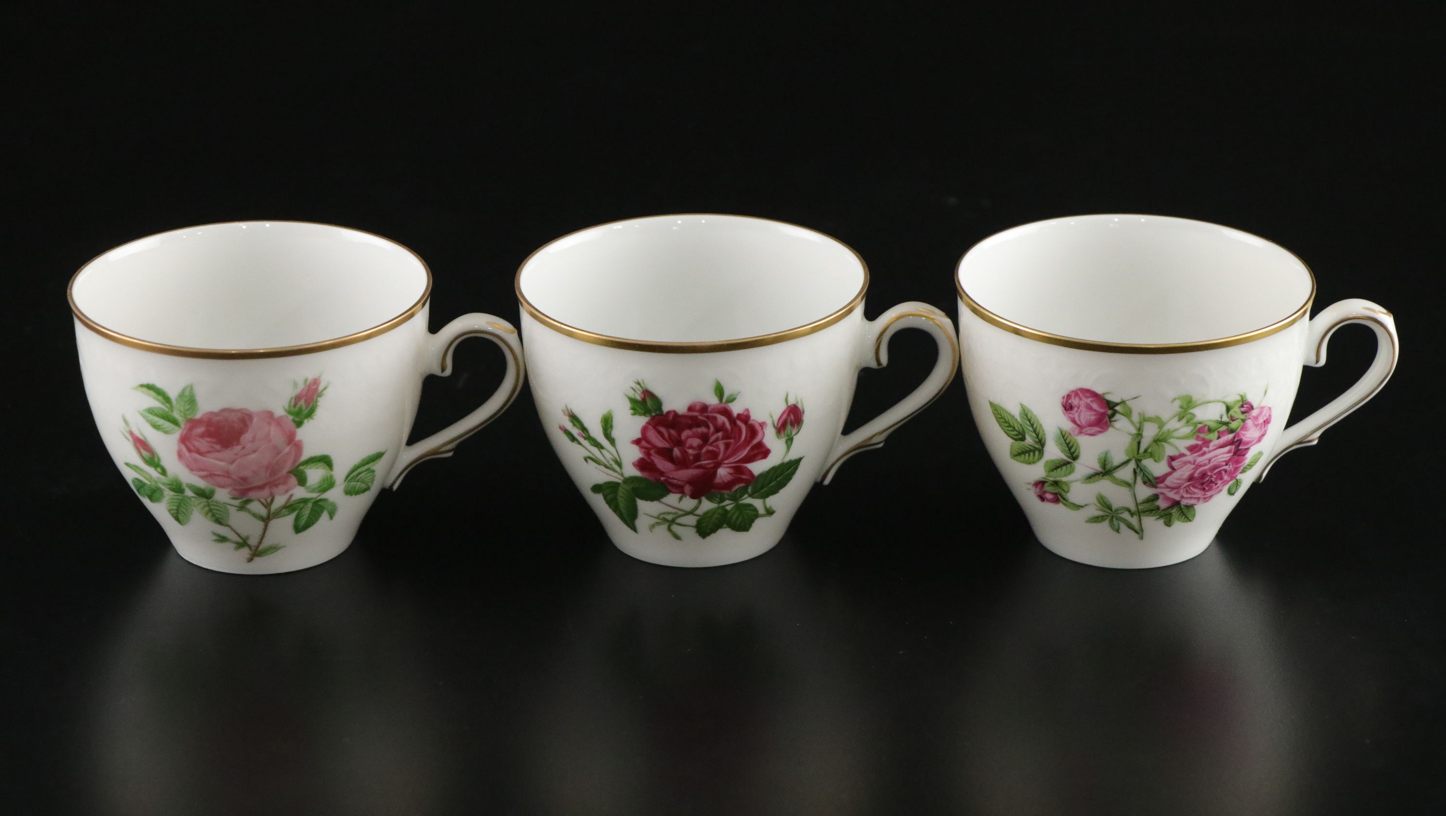Aston Westwood "Royal Rose Garden" Teacups and Saucers with Crystal Tray