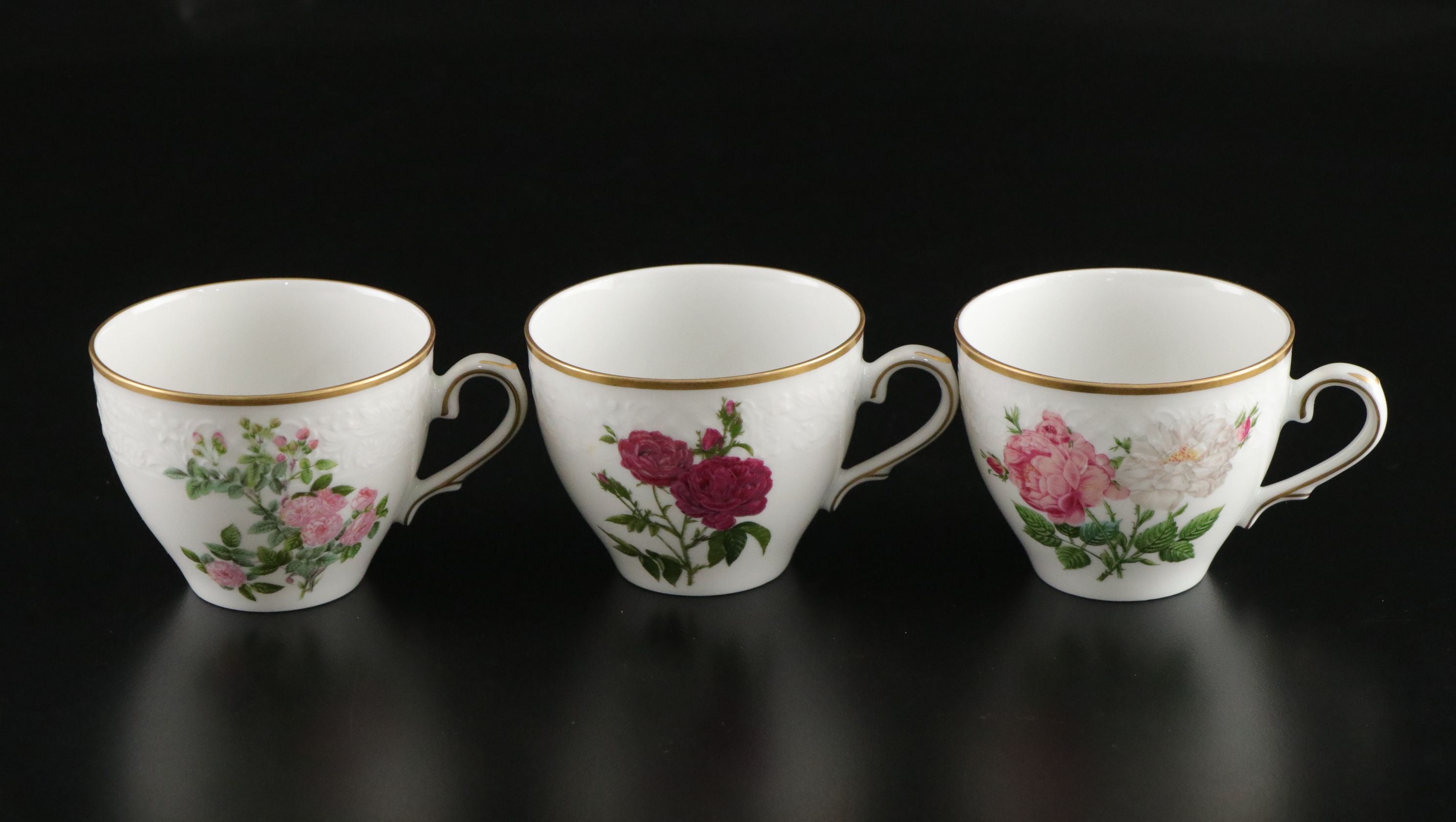 Aston Westwood "Royal Rose Garden" Teacups and Saucers with Crystal Tray