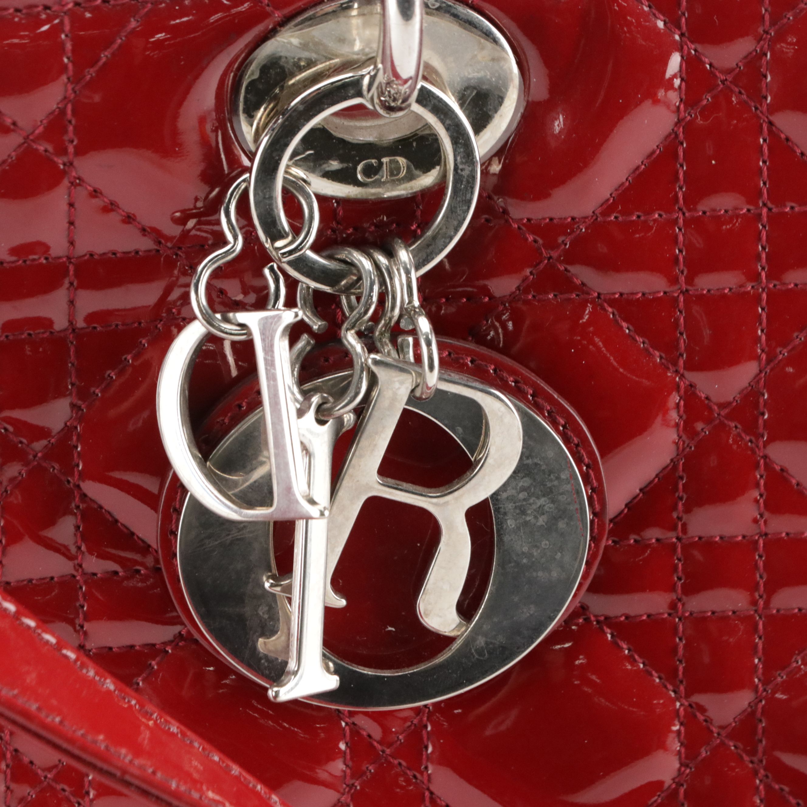 Christian Dior Red Cannage Quilted Patent Leather Medium Lady Dior Two-Way Bag