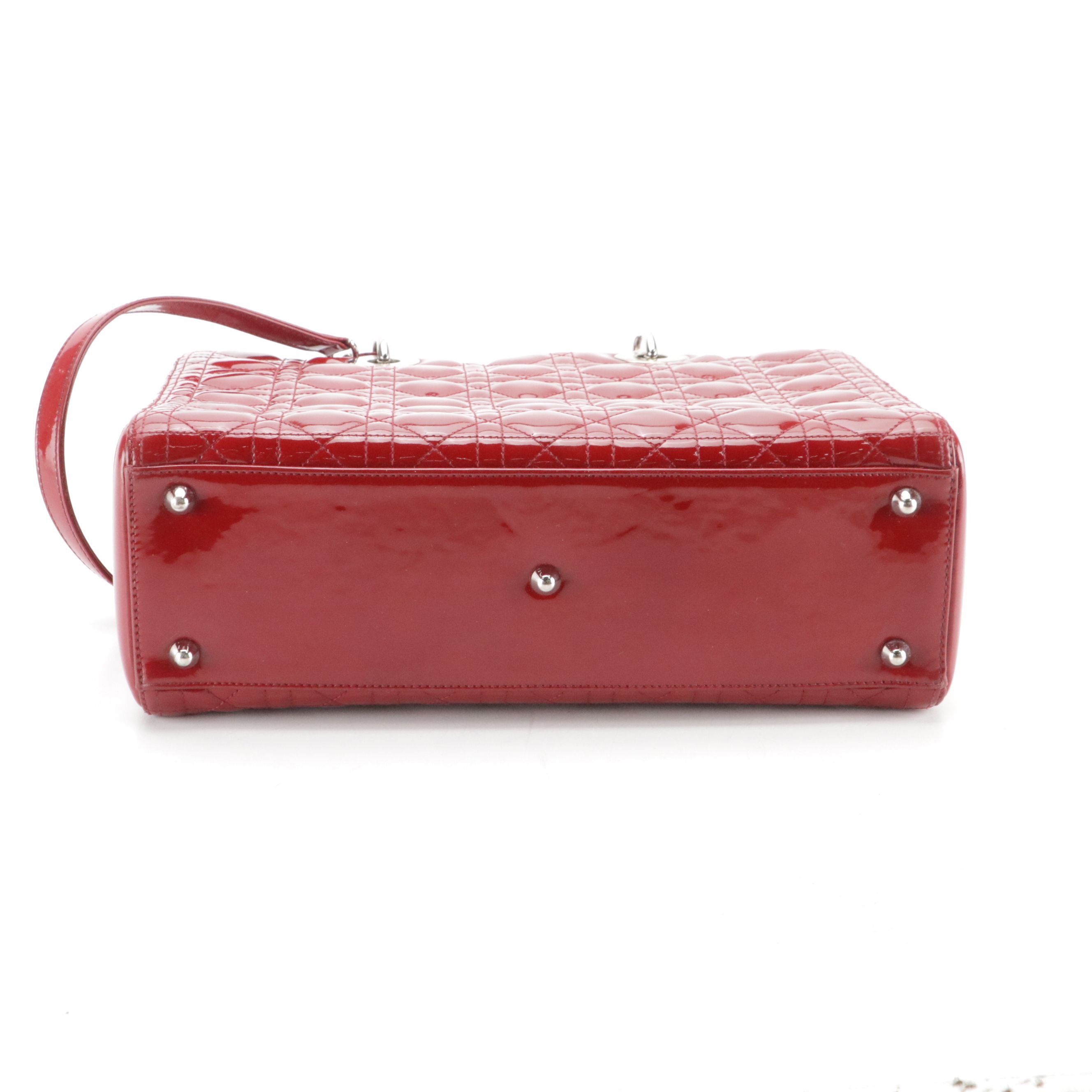 Christian Dior Red Cannage Quilted Patent Leather Medium Lady Dior Two-Way Bag