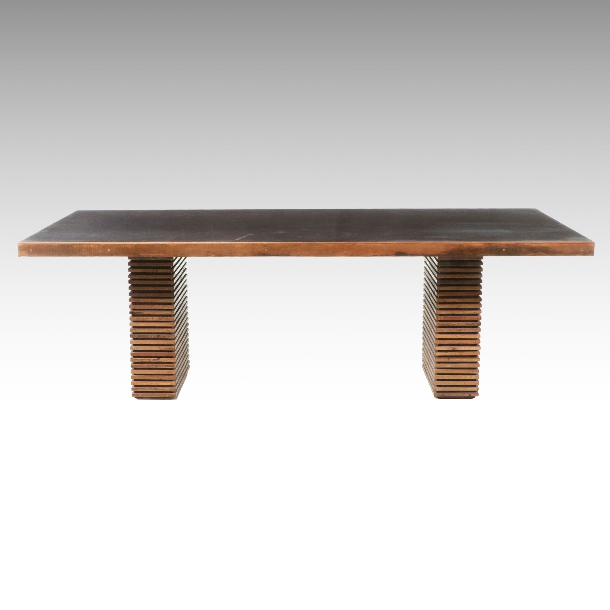 Crate & Barrel "Echelon" Slatted Pedestal Dining Table