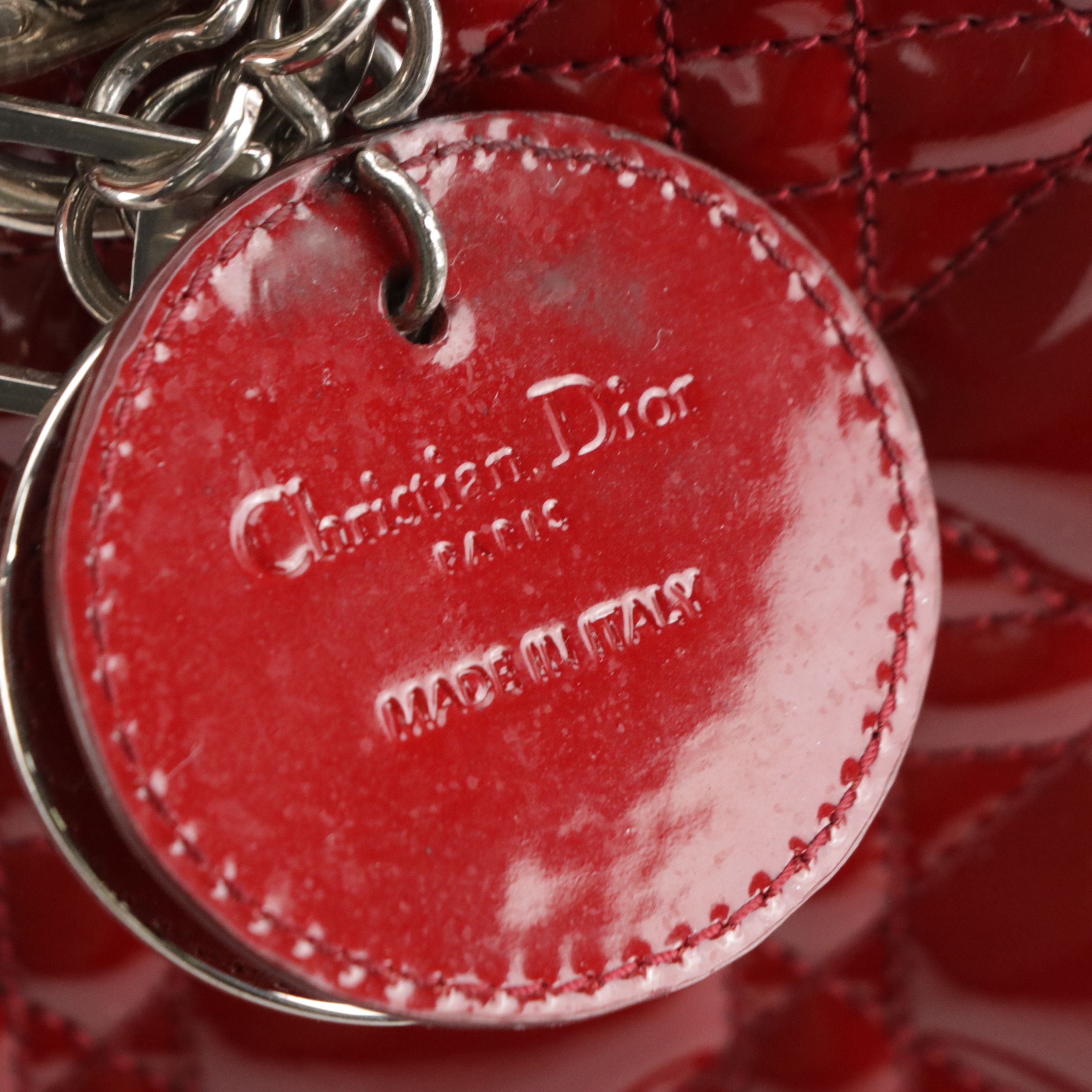 Christian Dior Red Cannage Quilted Patent Leather Medium Lady Dior Two-Way Bag