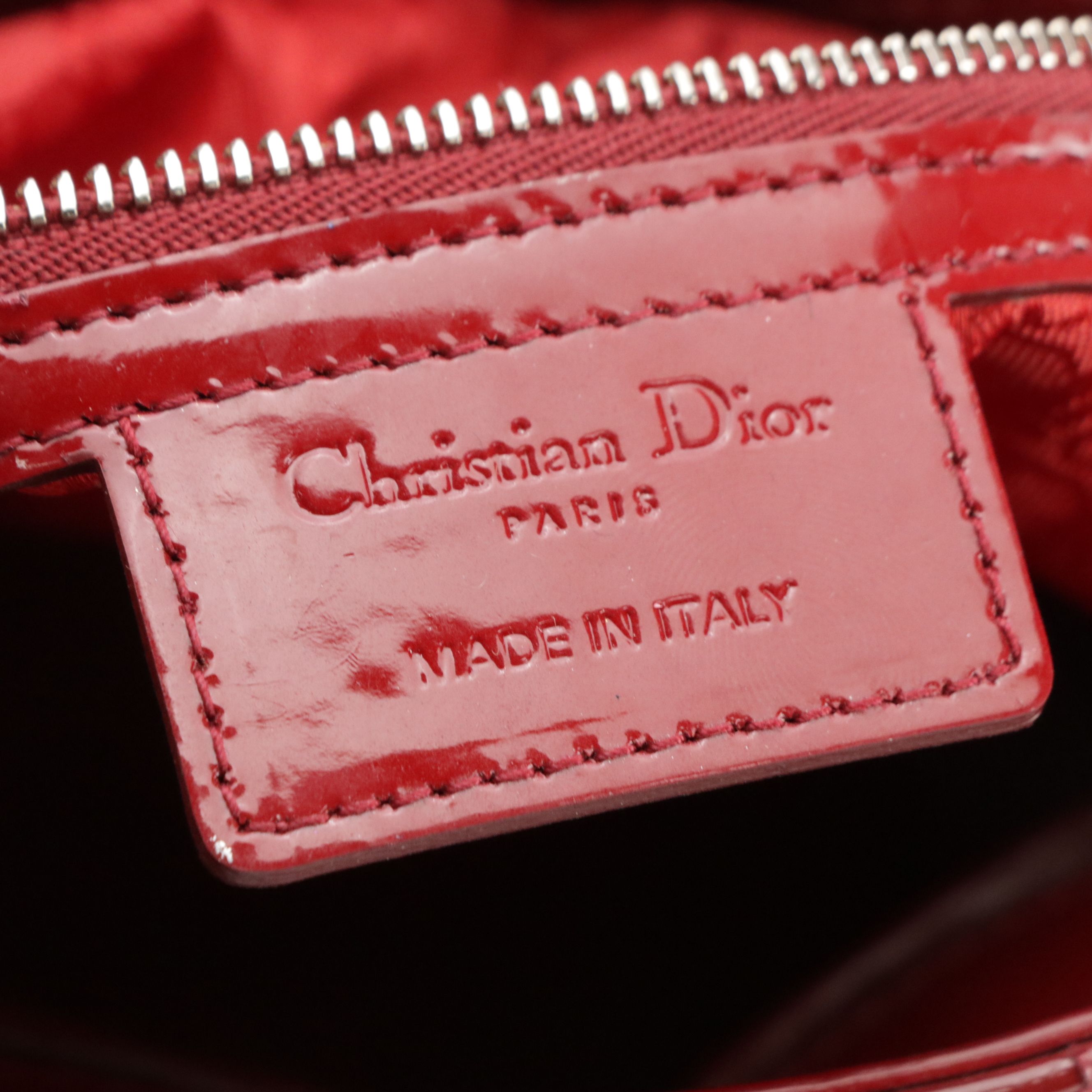 Christian Dior Red Cannage Quilted Patent Leather Medium Lady Dior Two-Way Bag
