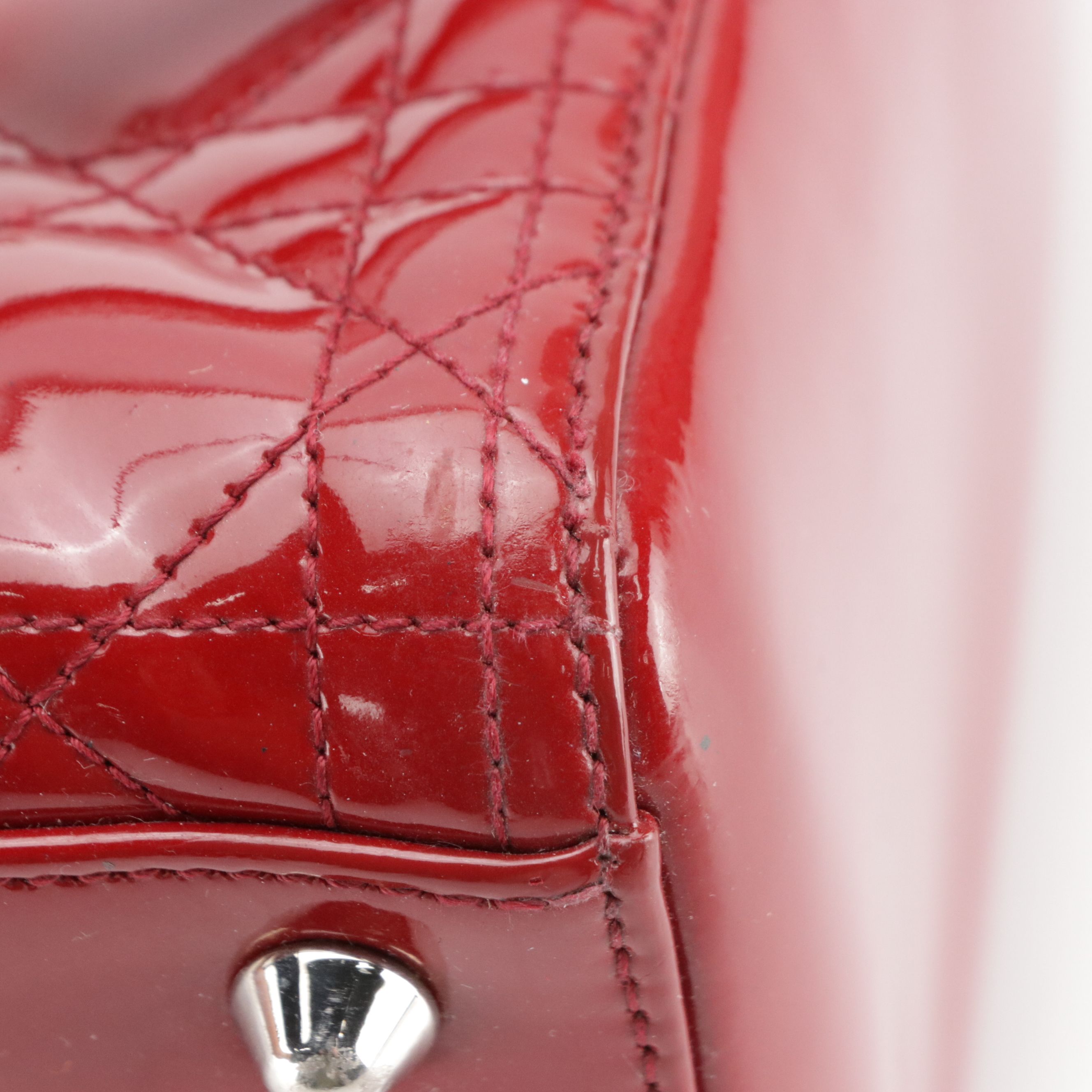 Christian Dior Red Cannage Quilted Patent Leather Medium Lady Dior Two-Way Bag