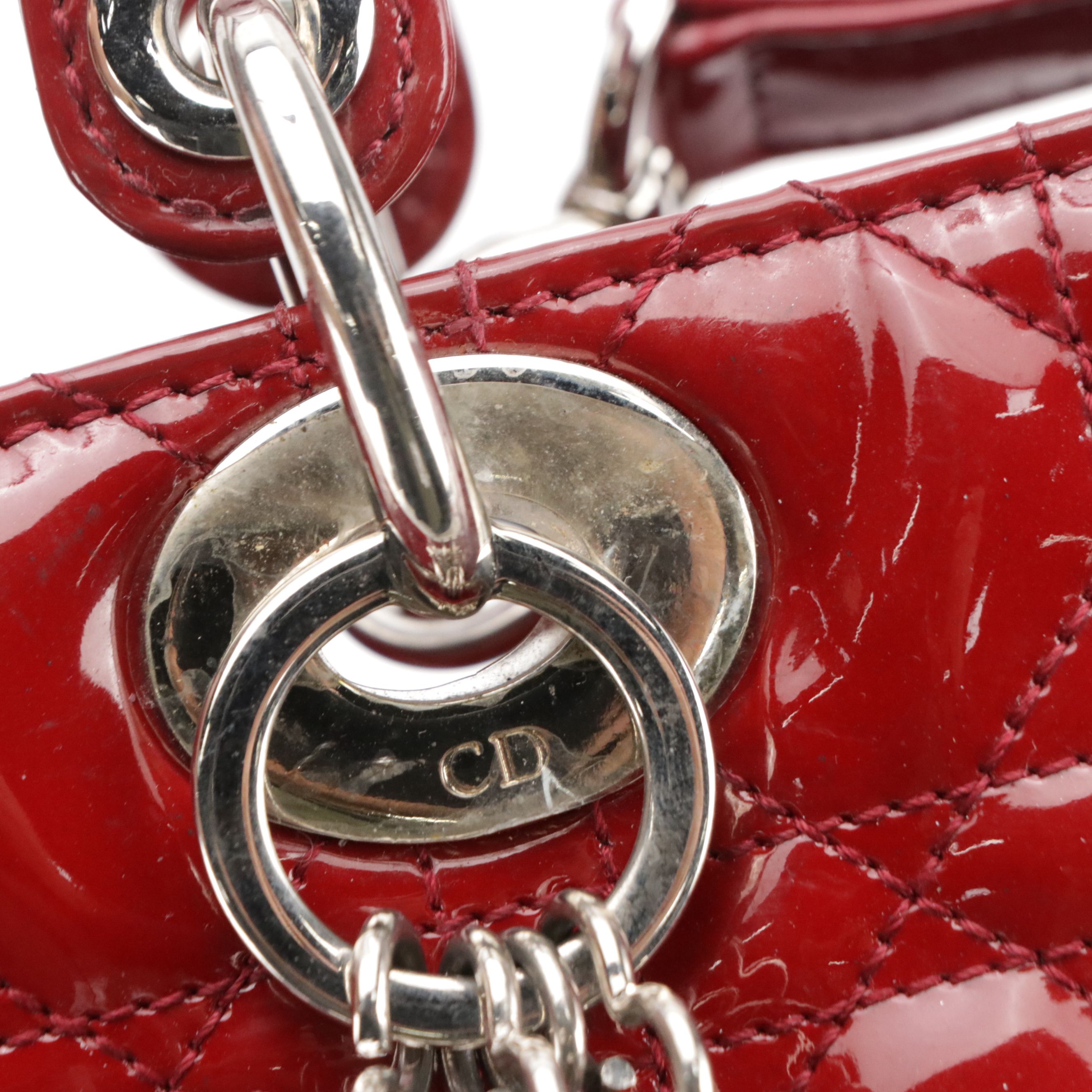 Christian Dior Red Cannage Quilted Patent Leather Medium Lady Dior Two-Way Bag