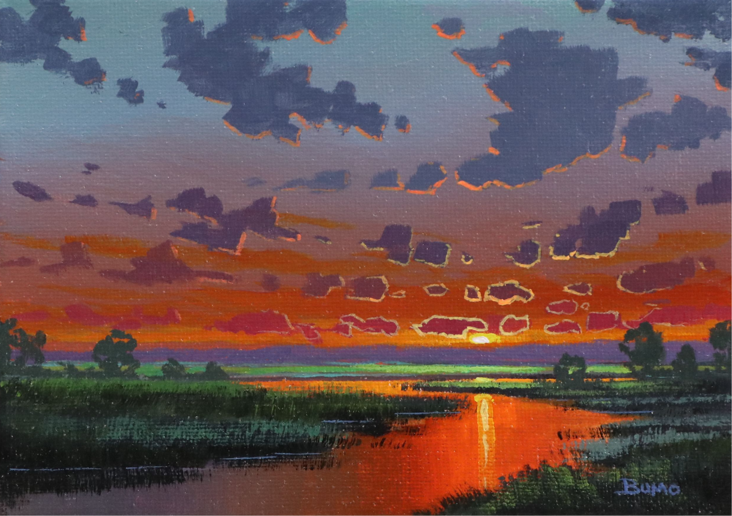 Doug "Bumo" Johnpeer Acrylic Painting of Sunset Landscape, 2025