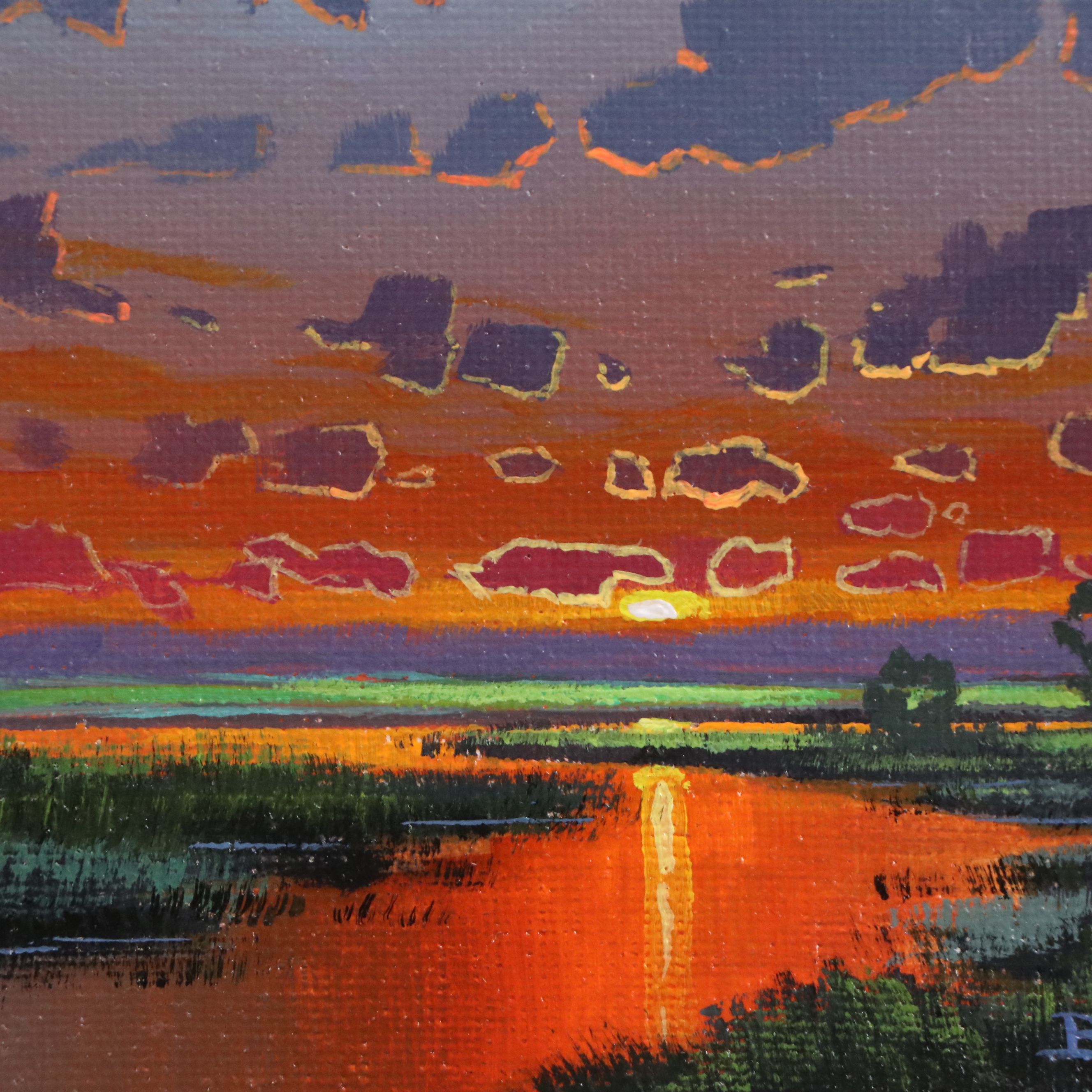 Doug "Bumo" Johnpeer Acrylic Painting of Sunset Landscape, 2025
