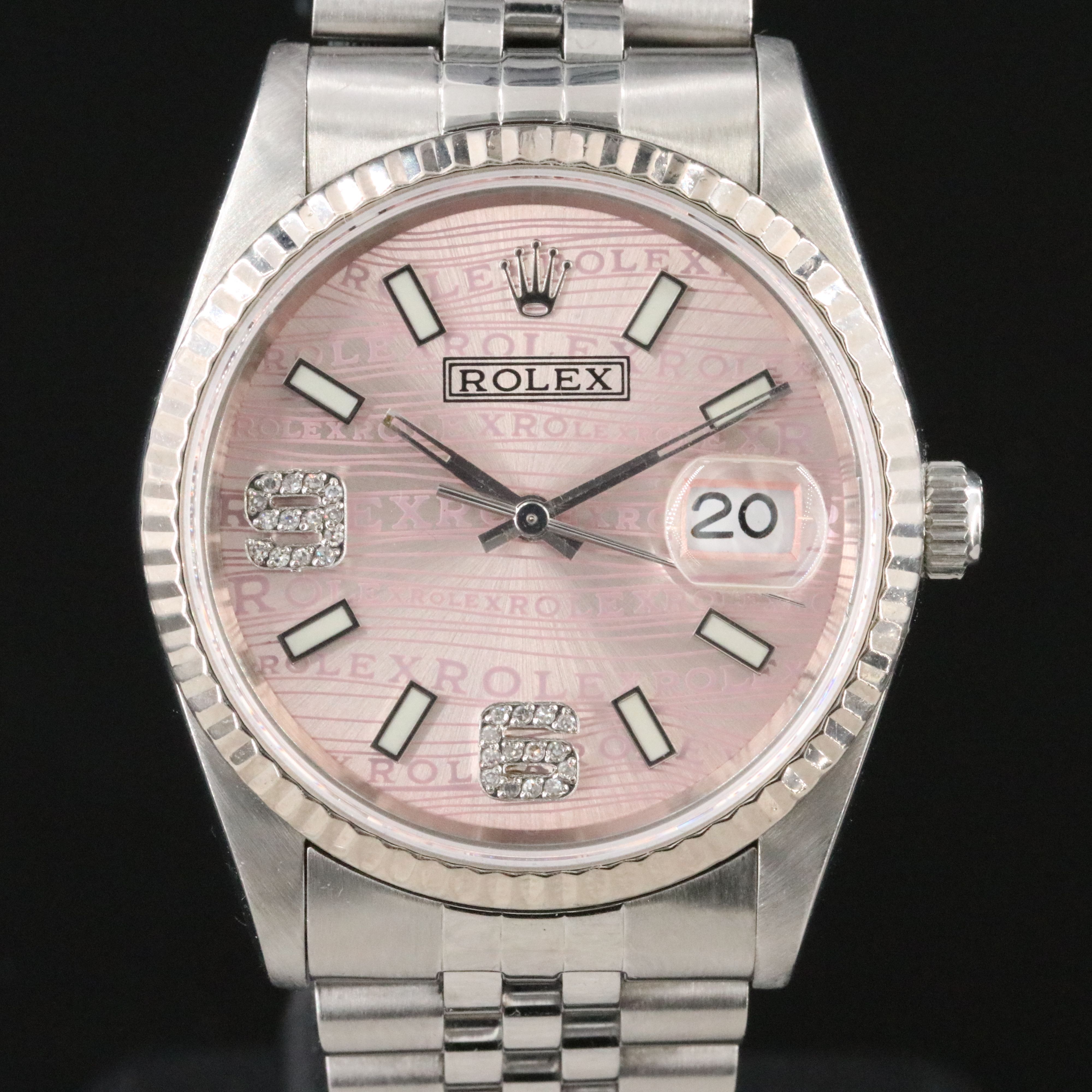 2000 Rolex Custom Diamond Pink Dial Datejust Watch Model 16234