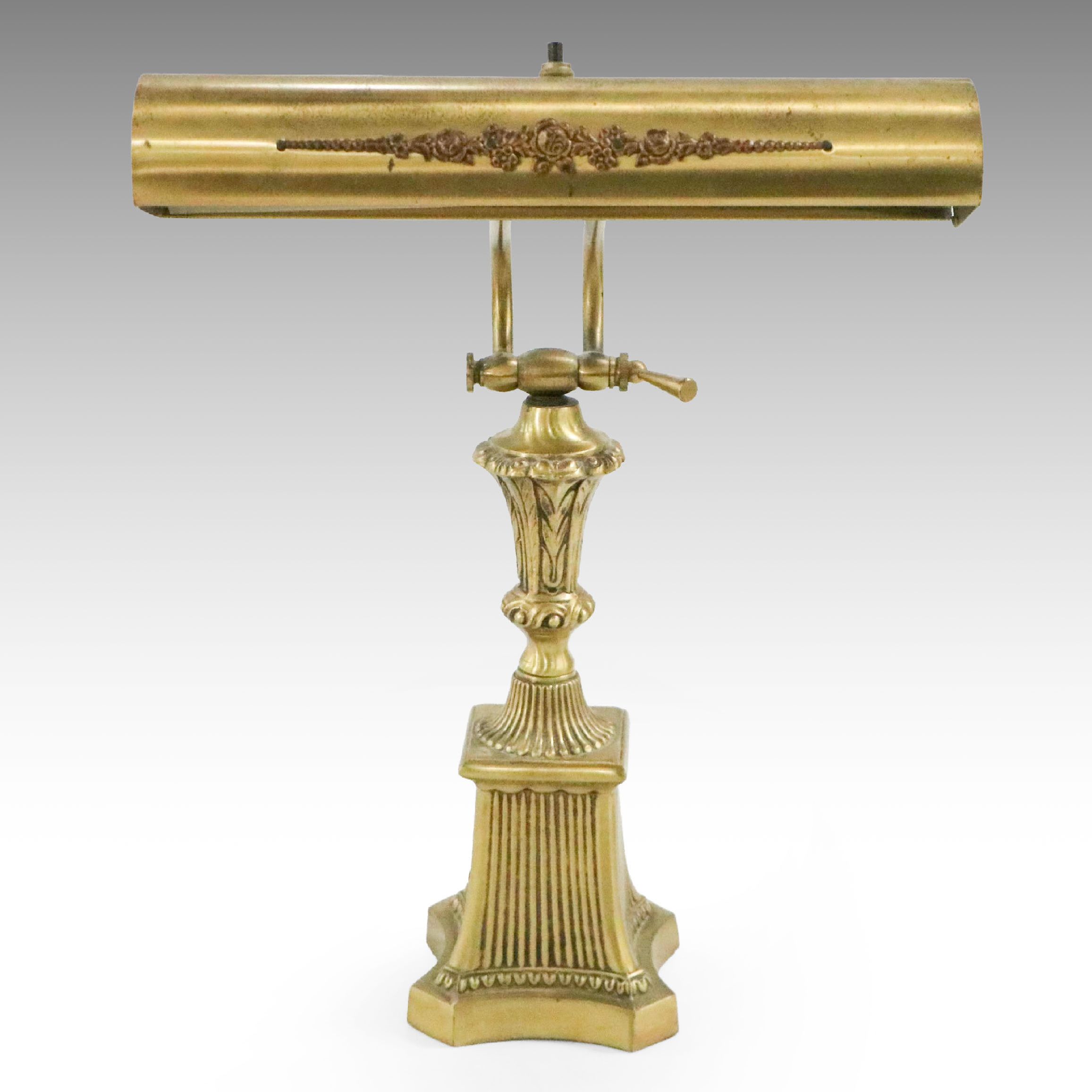 Neoclassical Style Brass Desk or Piano Lamp, Vintage