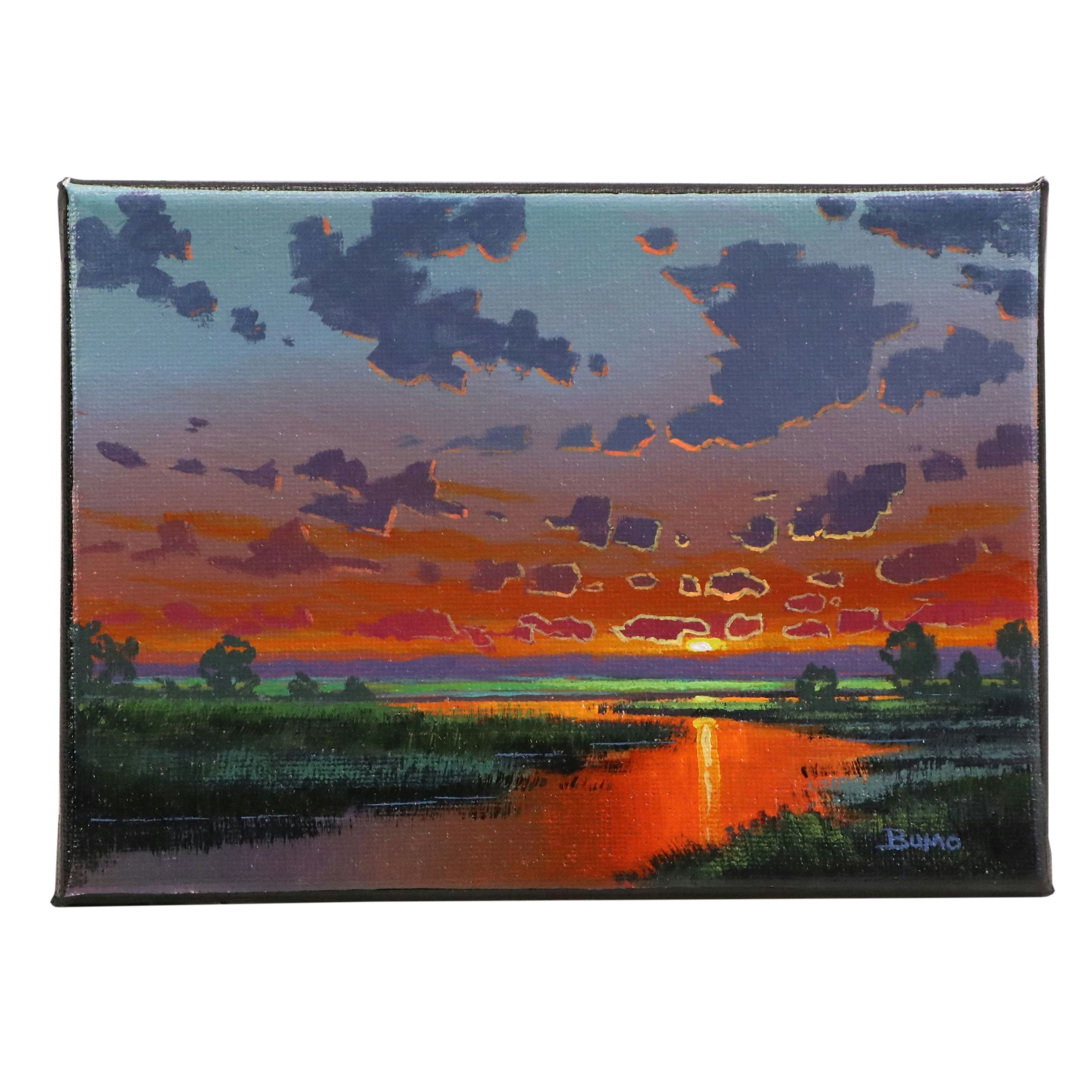 Doug "Bumo" Johnpeer Acrylic Painting of Sunset Landscape, 2025