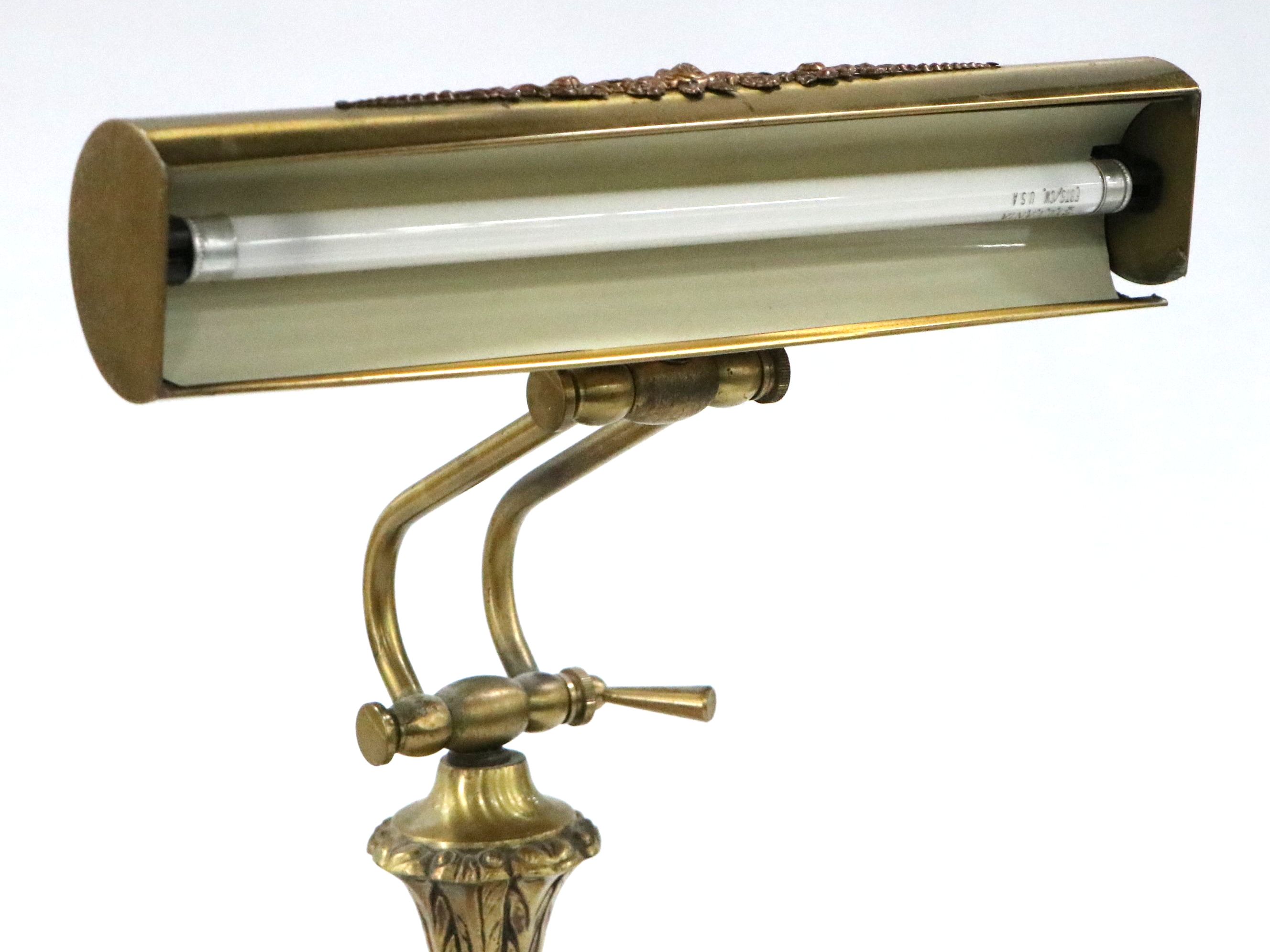 Neoclassical Style Brass Desk or Piano Lamp, Vintage