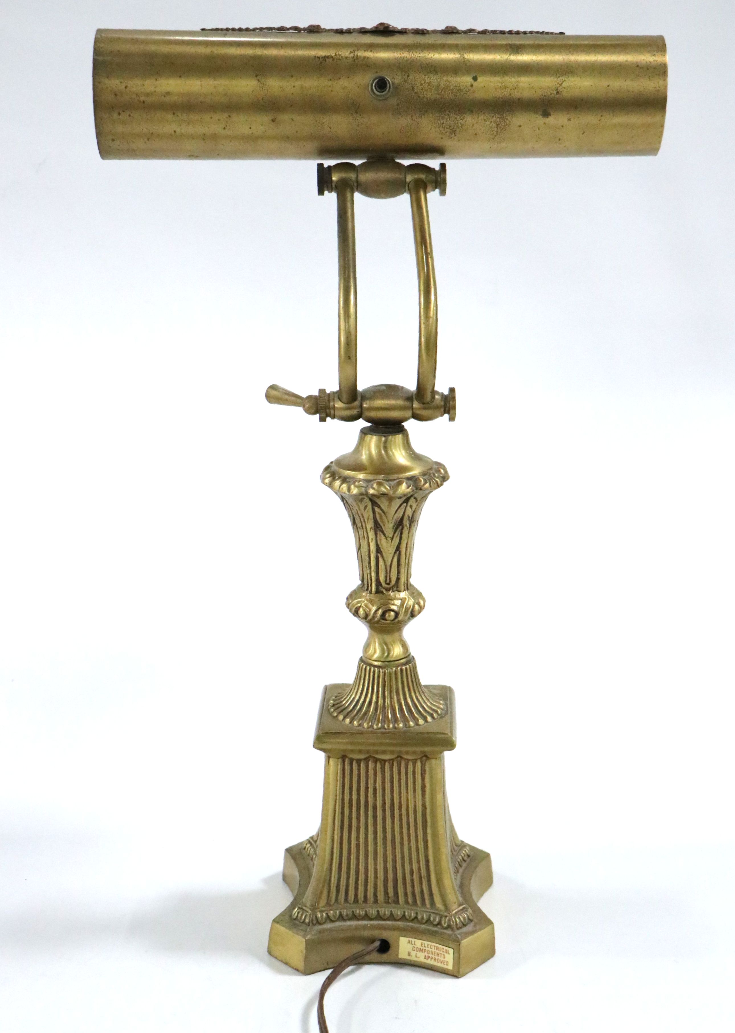 Neoclassical Style Brass Desk or Piano Lamp, Vintage