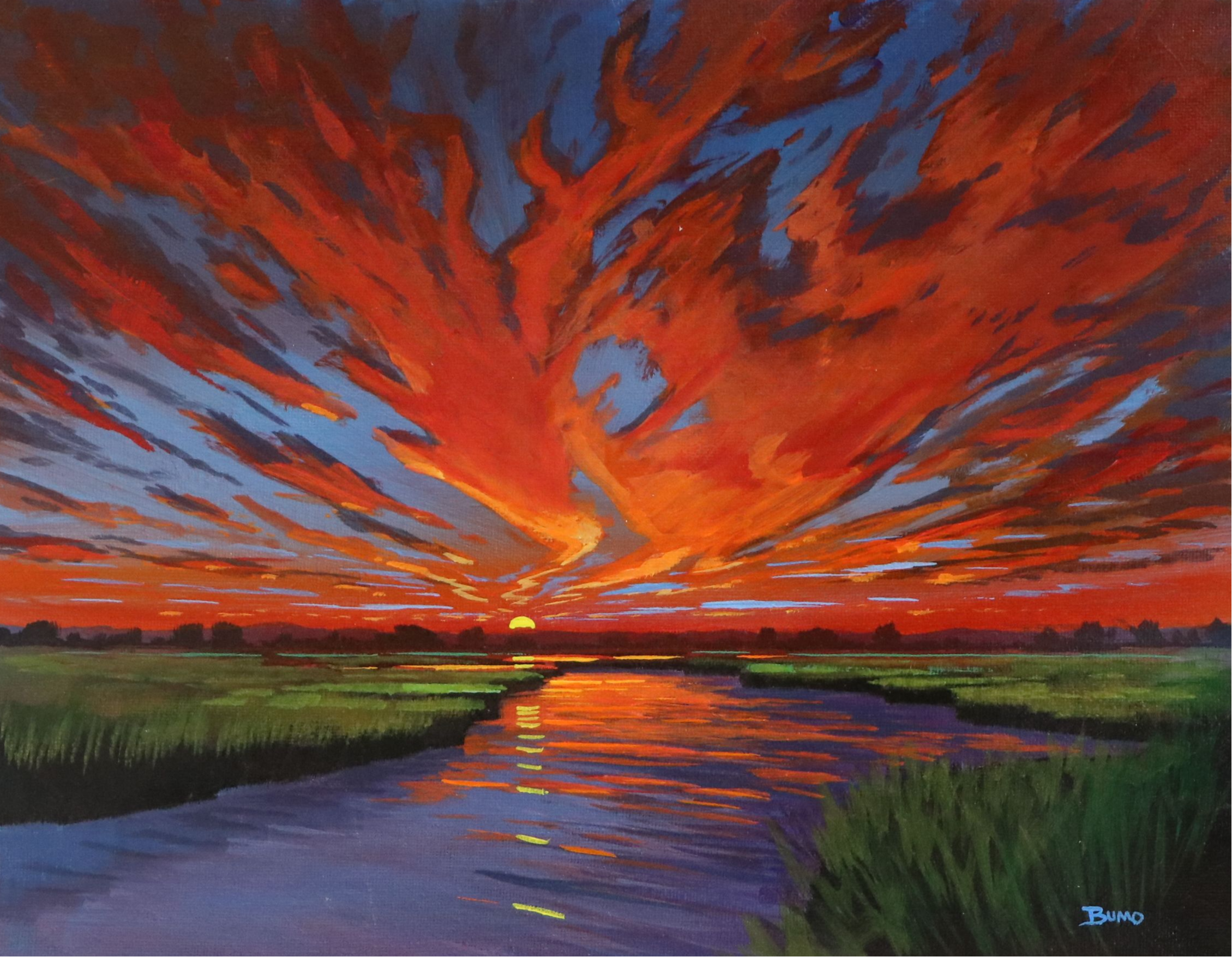Doug "Bumo" Johnpeer Acrylic Painting of Sunset Landscape, 2025