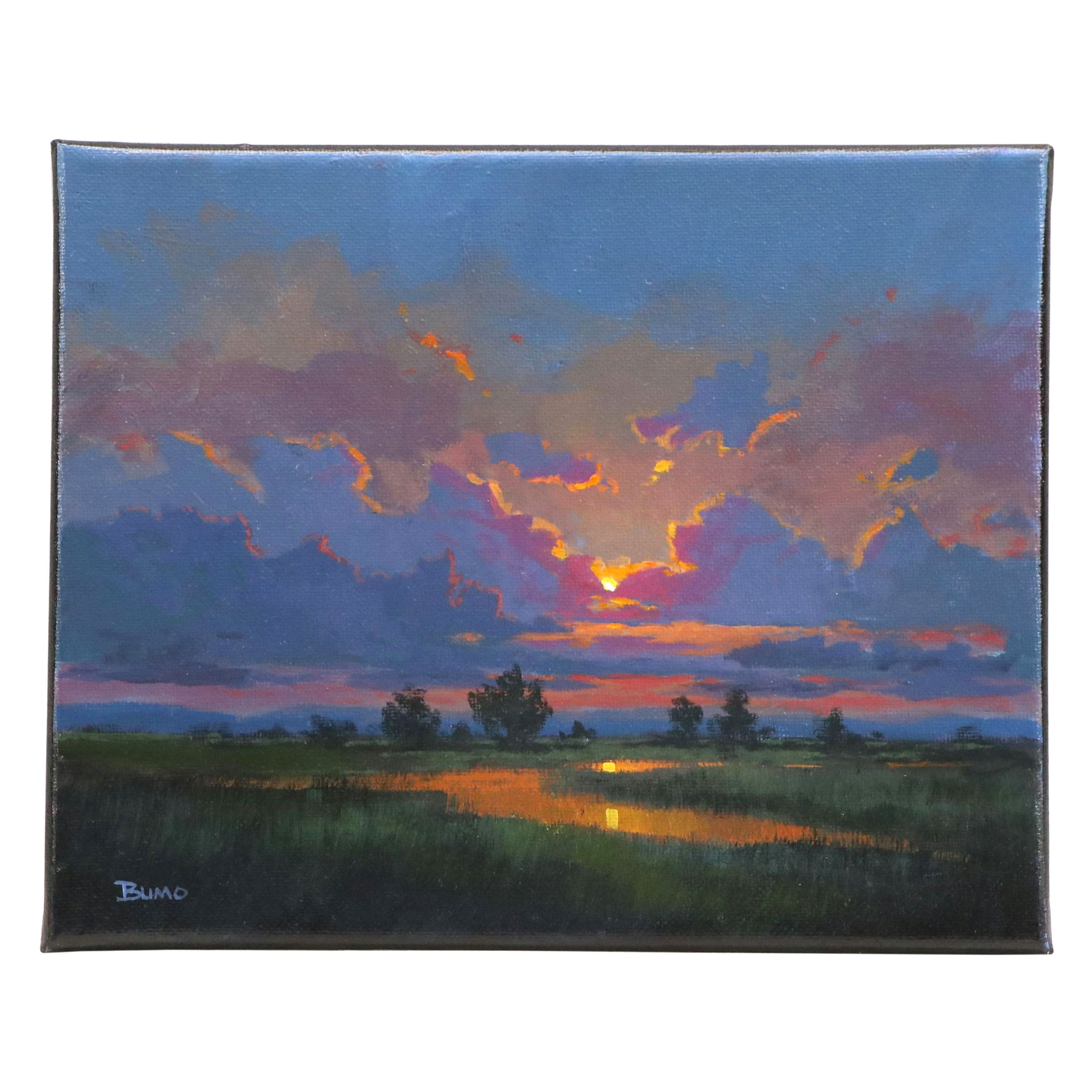 Doug "Bumo" Johnpeer Acrylic Painting of Sunset Landscape, 21st Century
