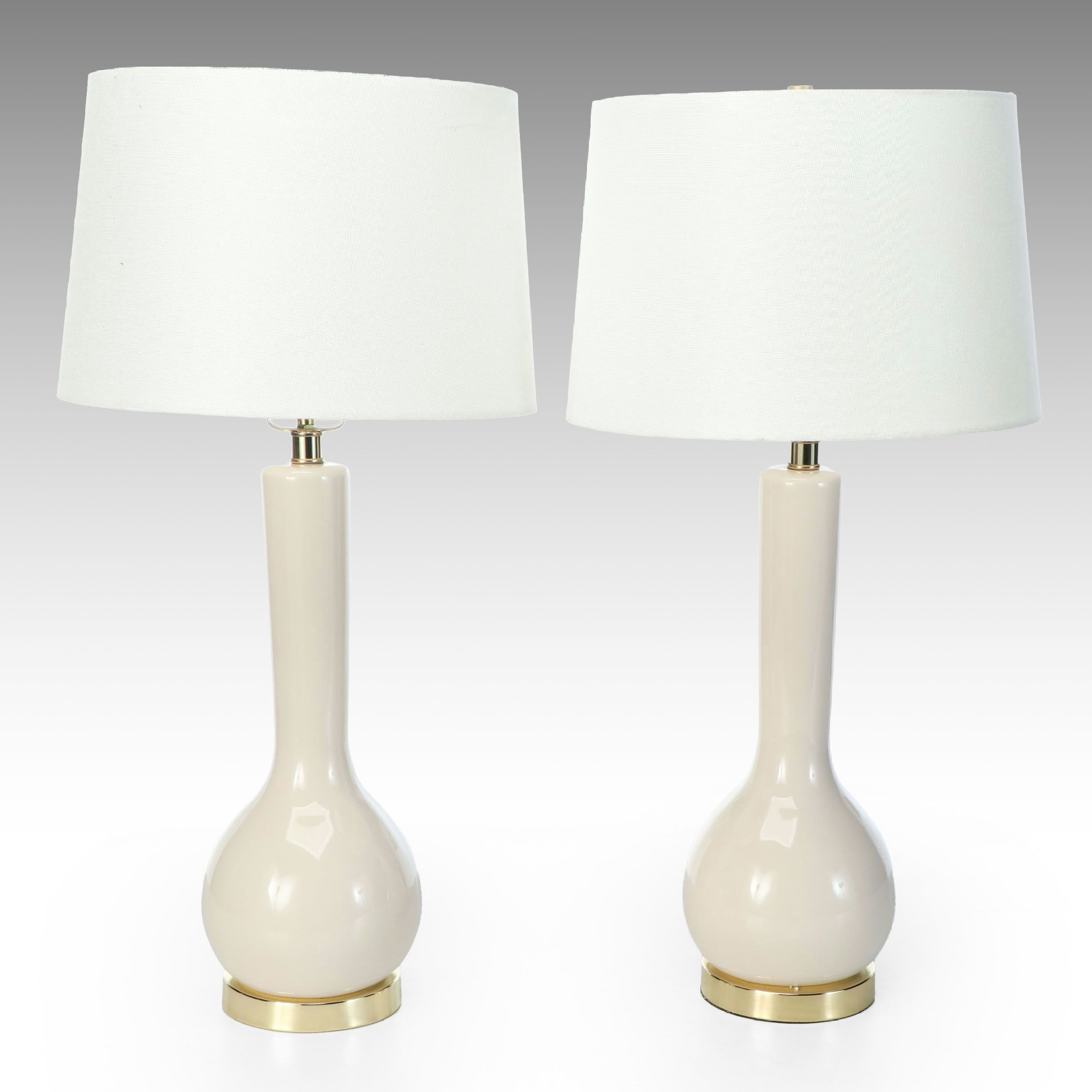 Safavieh "Mae" Long Necked Ceramic Table Lamps with Cotton Shades