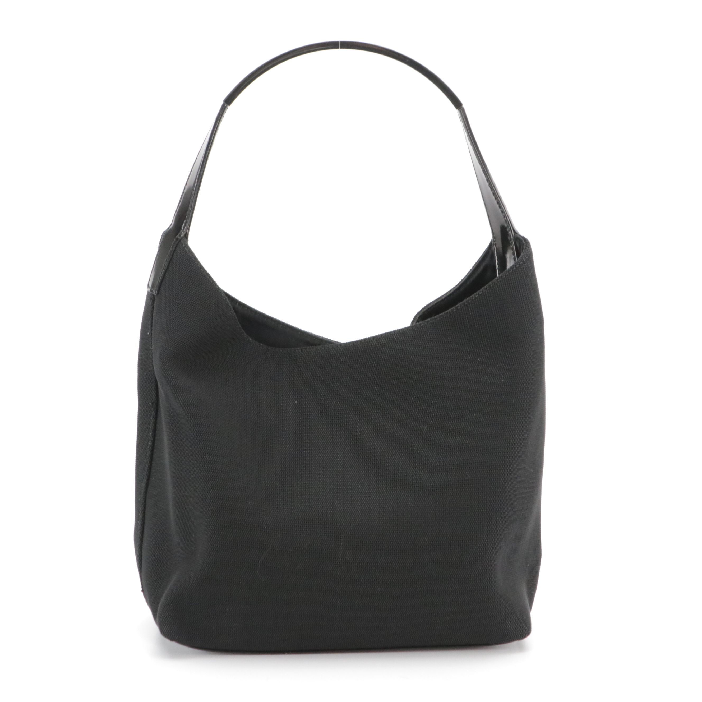 Gucci Black Textile and Glazed Leather Tote Bag with Metal Handle