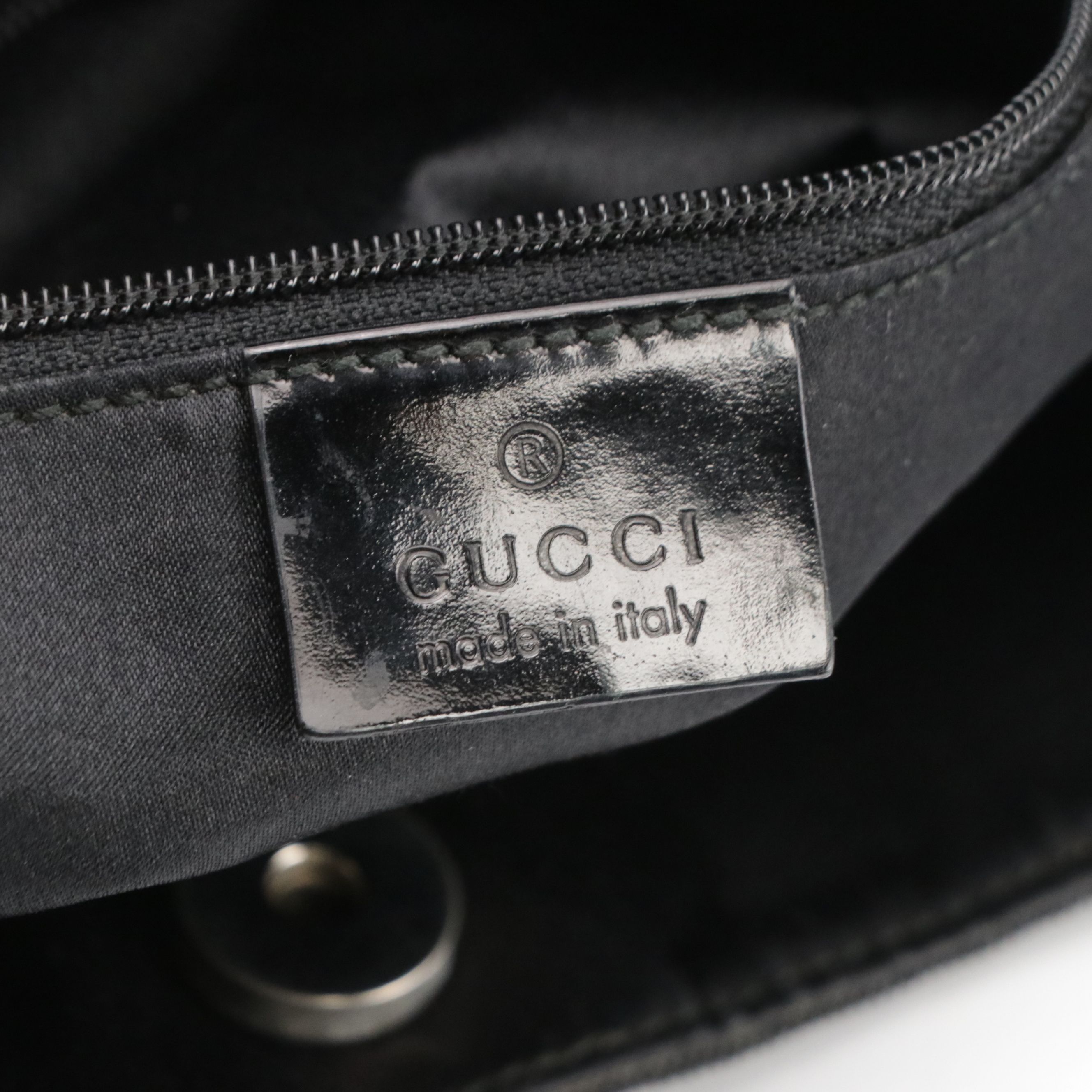 Gucci Black Textile and Glazed Leather Tote Bag with Metal Handle