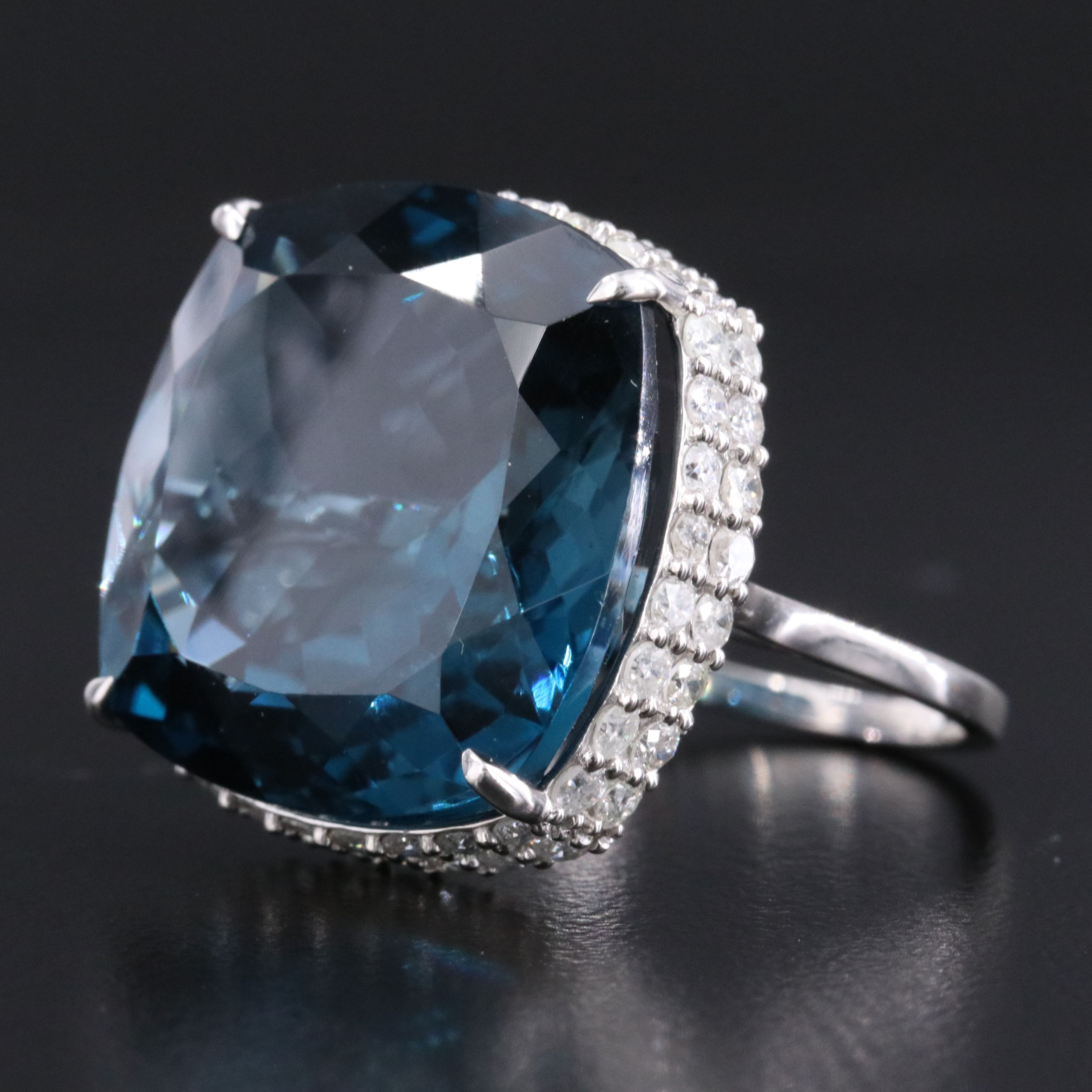 Platinum 32.61 CT London Blue Topaz and 1.58 CTW Diamond Ring