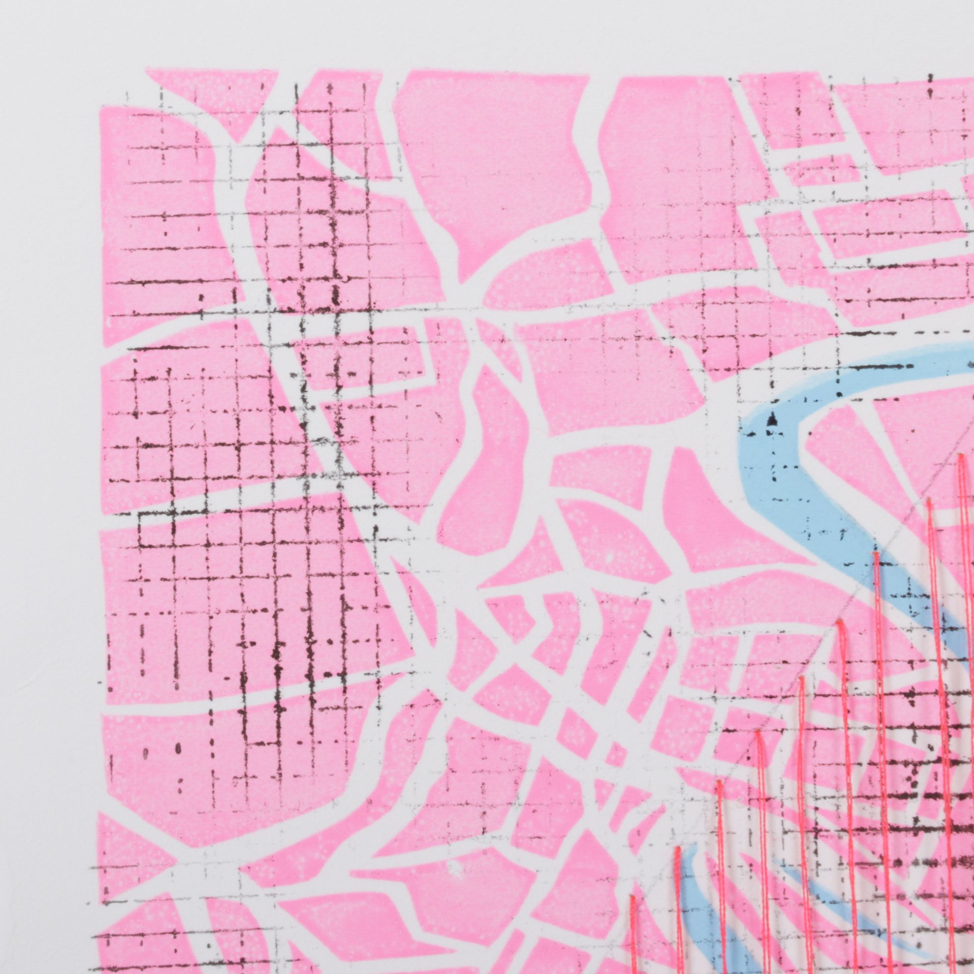 Tarli Bird Hand-Embroidered Serigraph of Route Through a Metropolitan Map, 2022