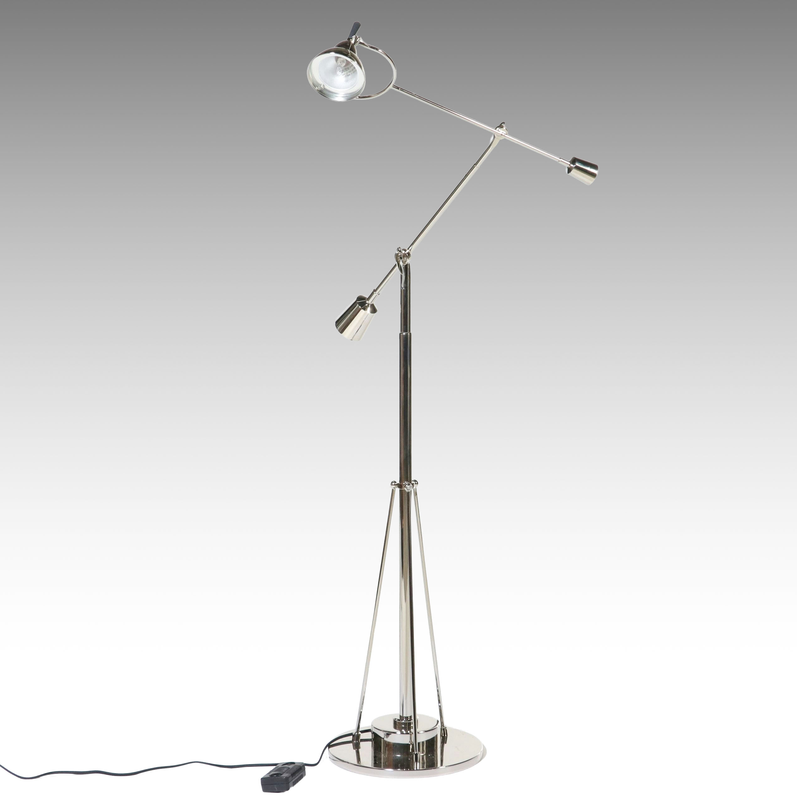 Postmodern Chromed Metal Dual Cantilever Floor Lamp