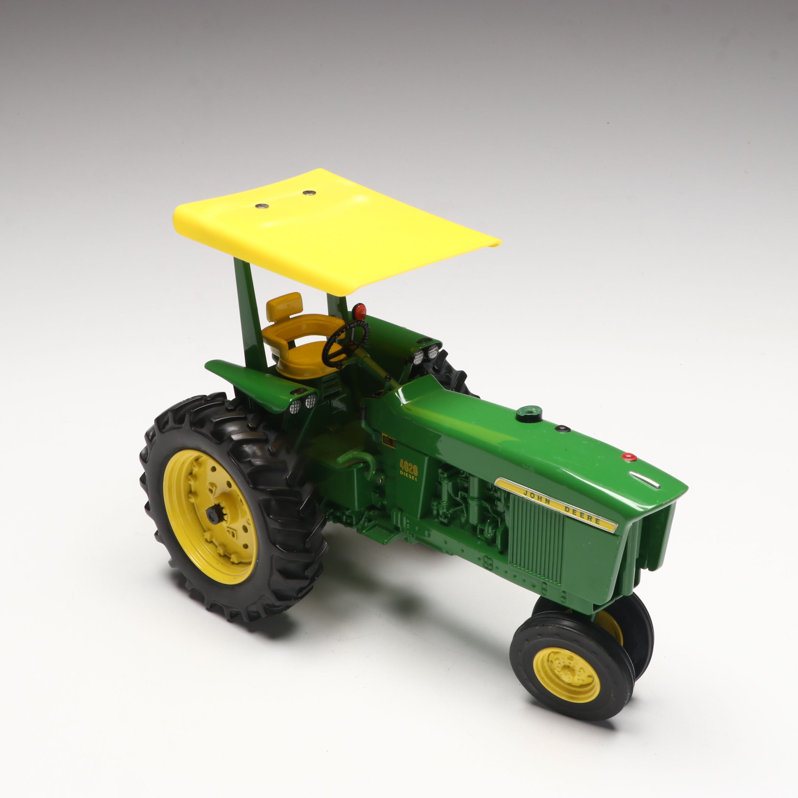 Vintage Allis Chalmers and John Deere Polychrome Metal Tractor Toys