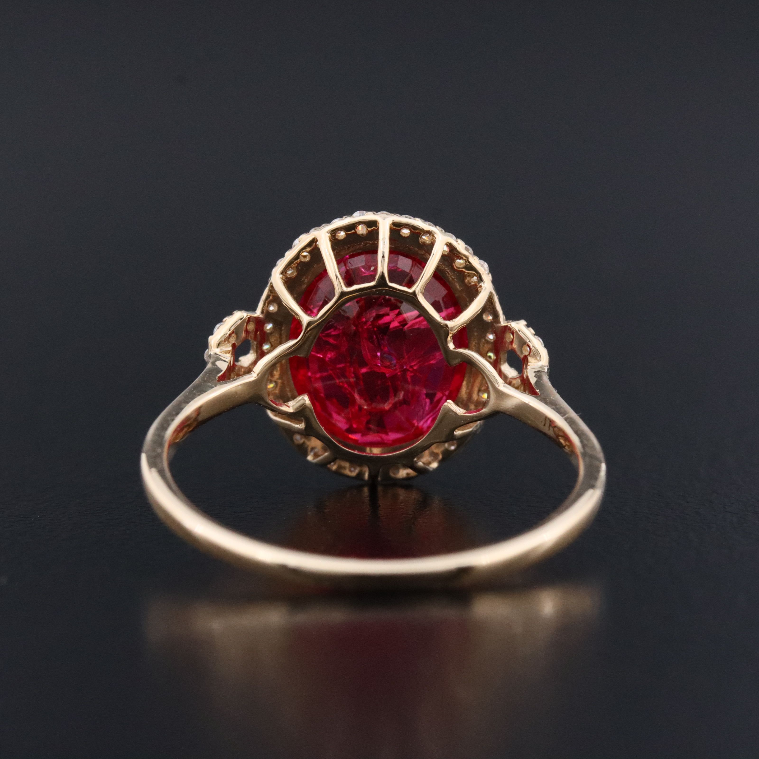 14K 4.40 CT Lab Grown Ruby and Moissanite Halo Ring