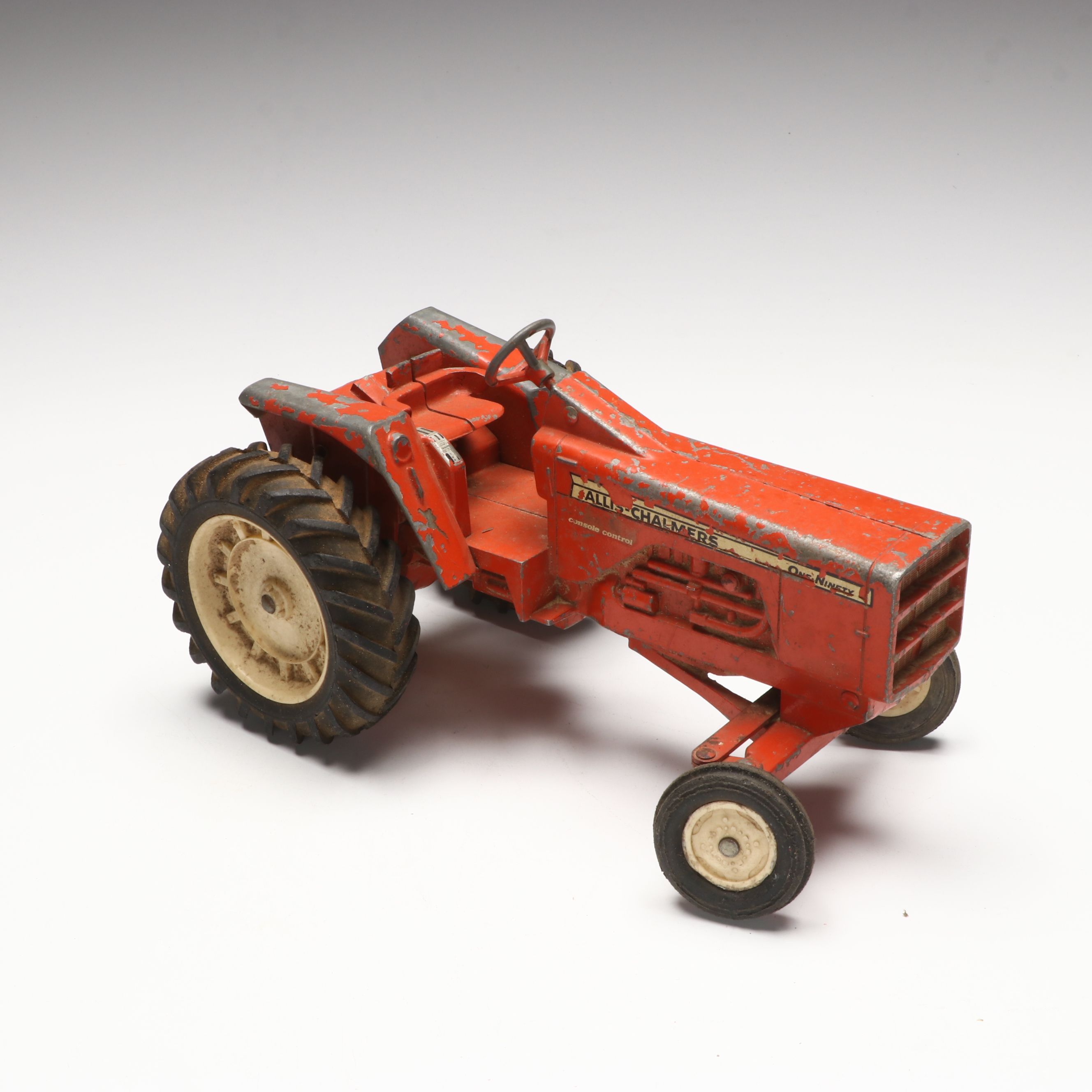 Vintage Allis Chalmers and John Deere Polychrome Metal Tractor Toys