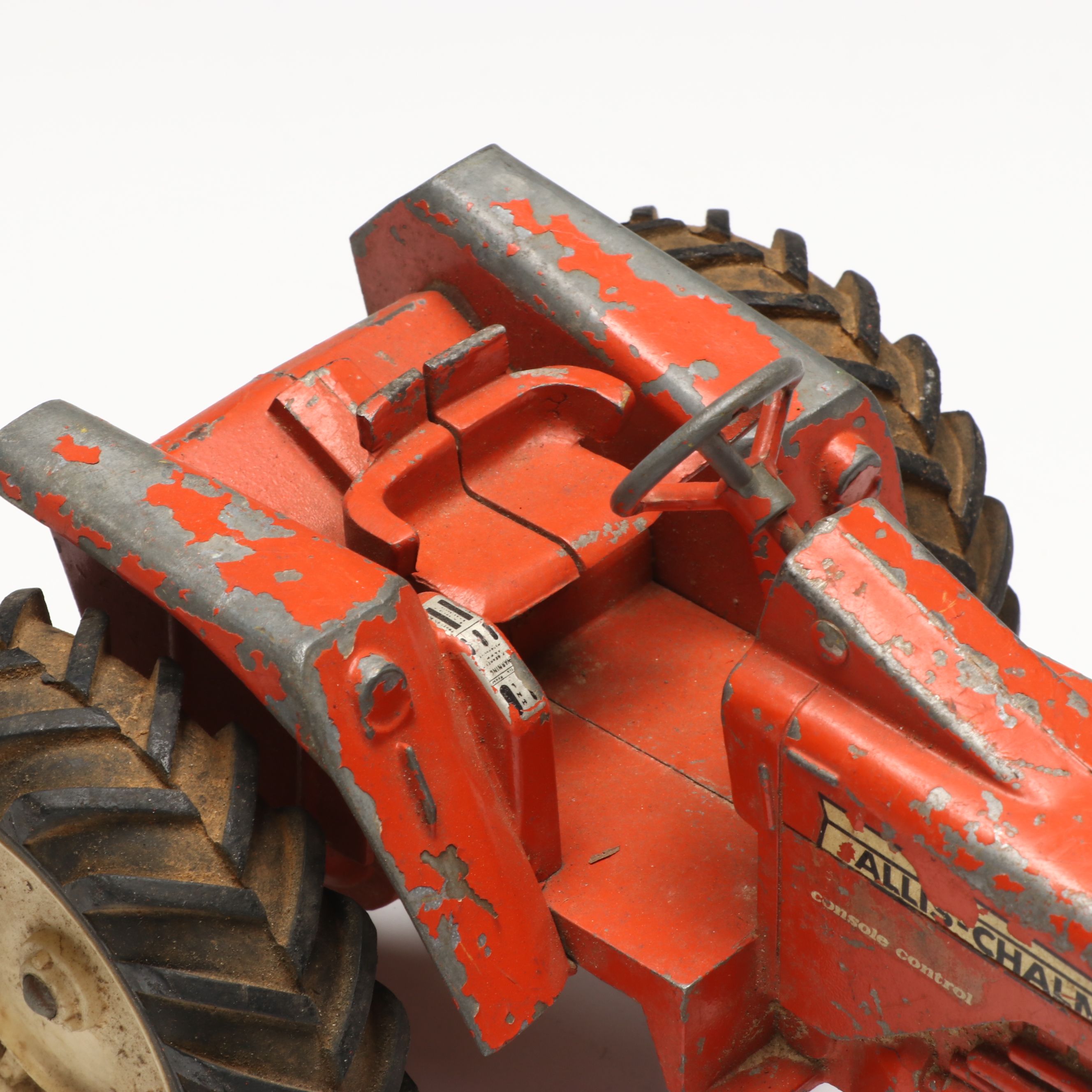 Vintage Allis Chalmers and John Deere Polychrome Metal Tractor Toys