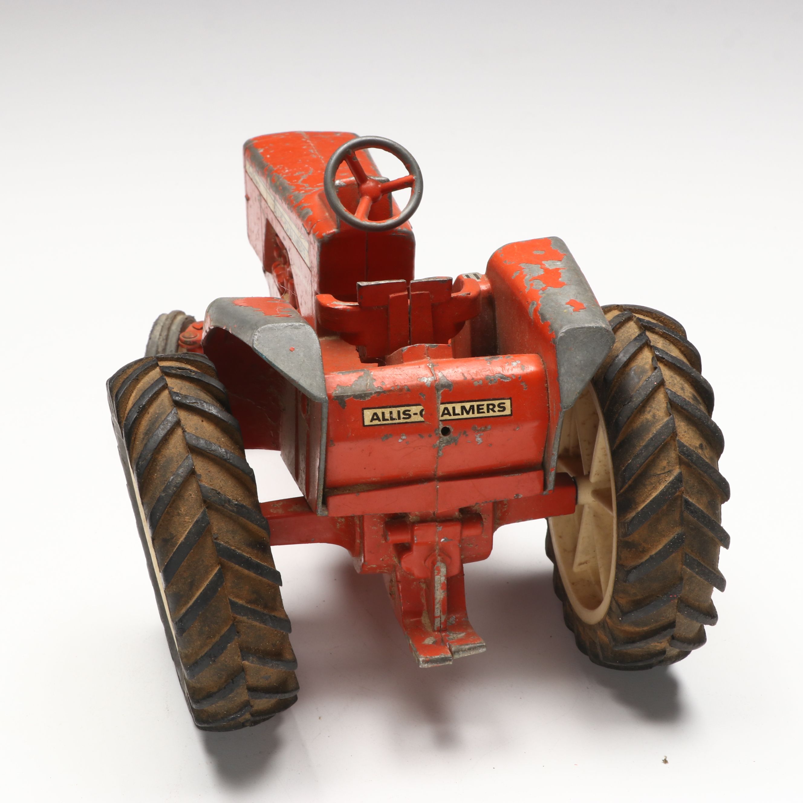 Vintage Allis Chalmers and John Deere Polychrome Metal Tractor Toys